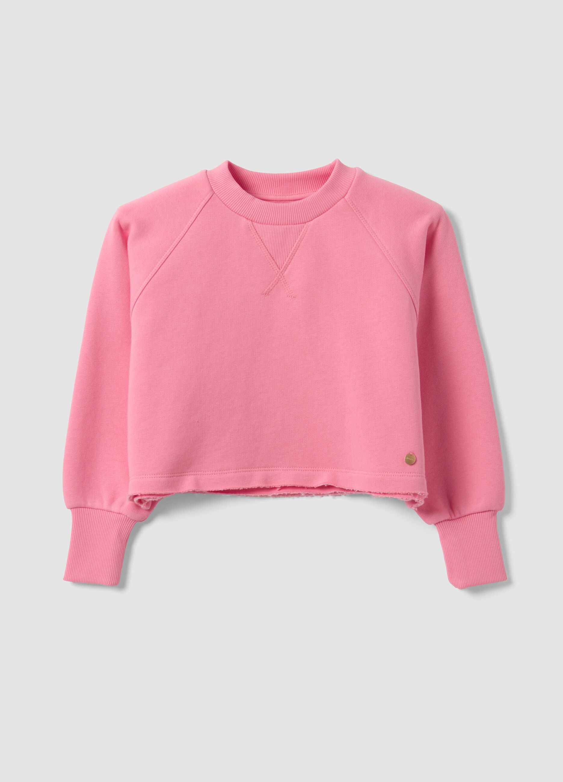 Pink cropped cotton-blend crew-neck sweatshirt, relaxed fit for girls