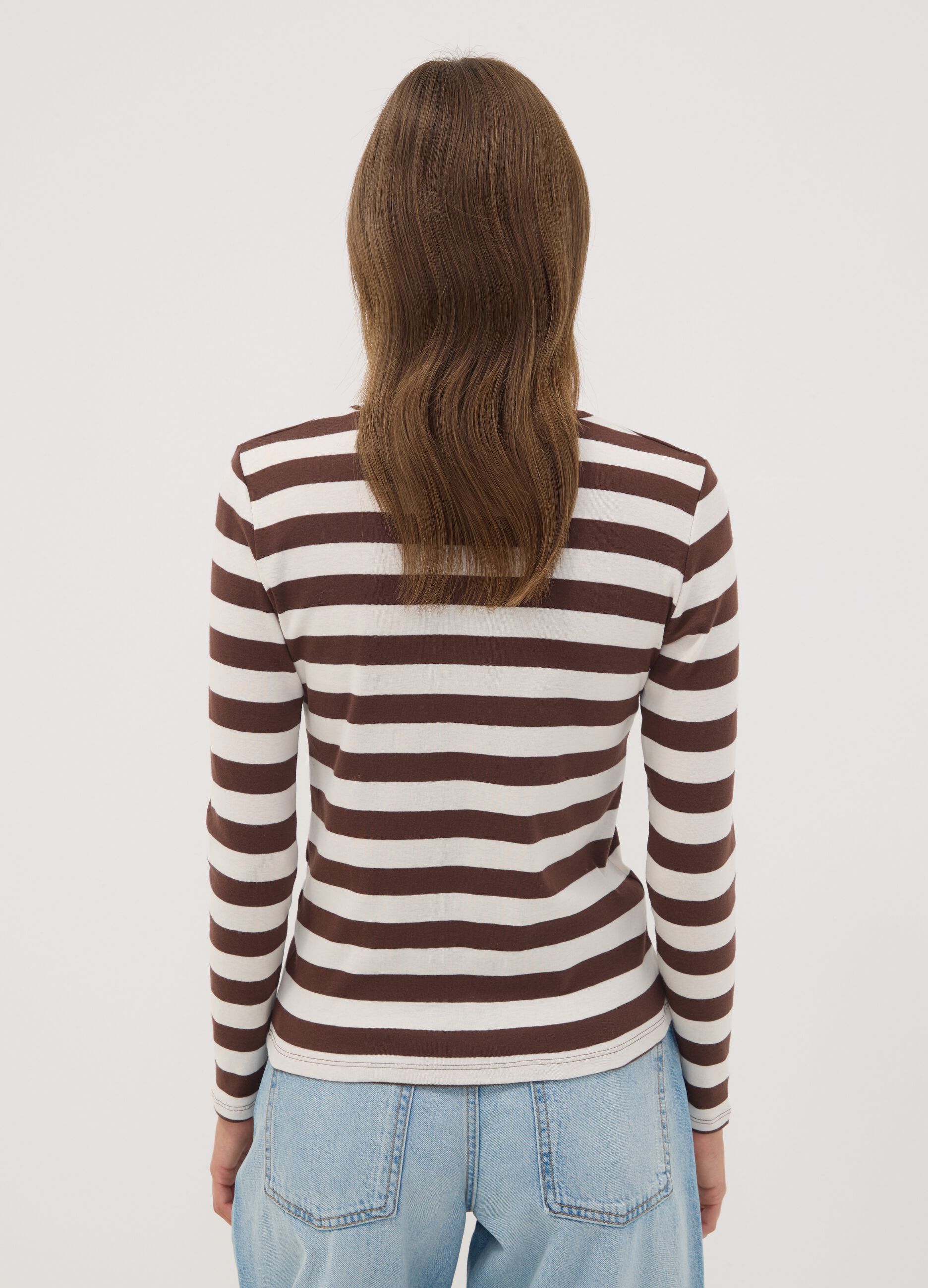 White striped pure cotton crew-neck T-shirt