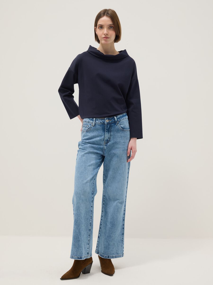 Blue regular fit stretch cotton blend jumper with wide collar_1