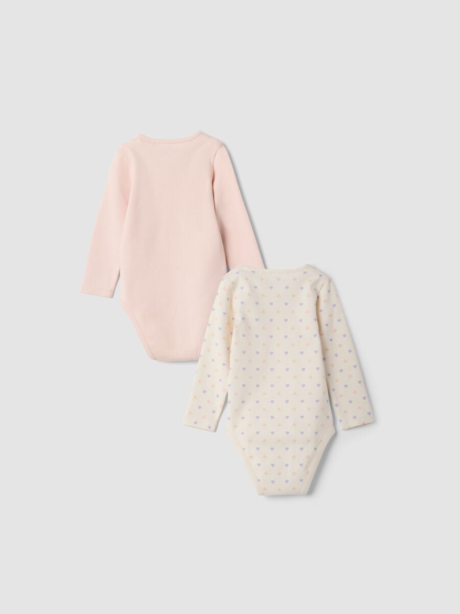 2-pack baby girl bodysuits in pink and beige, 100% organic cotton, crew neck_1