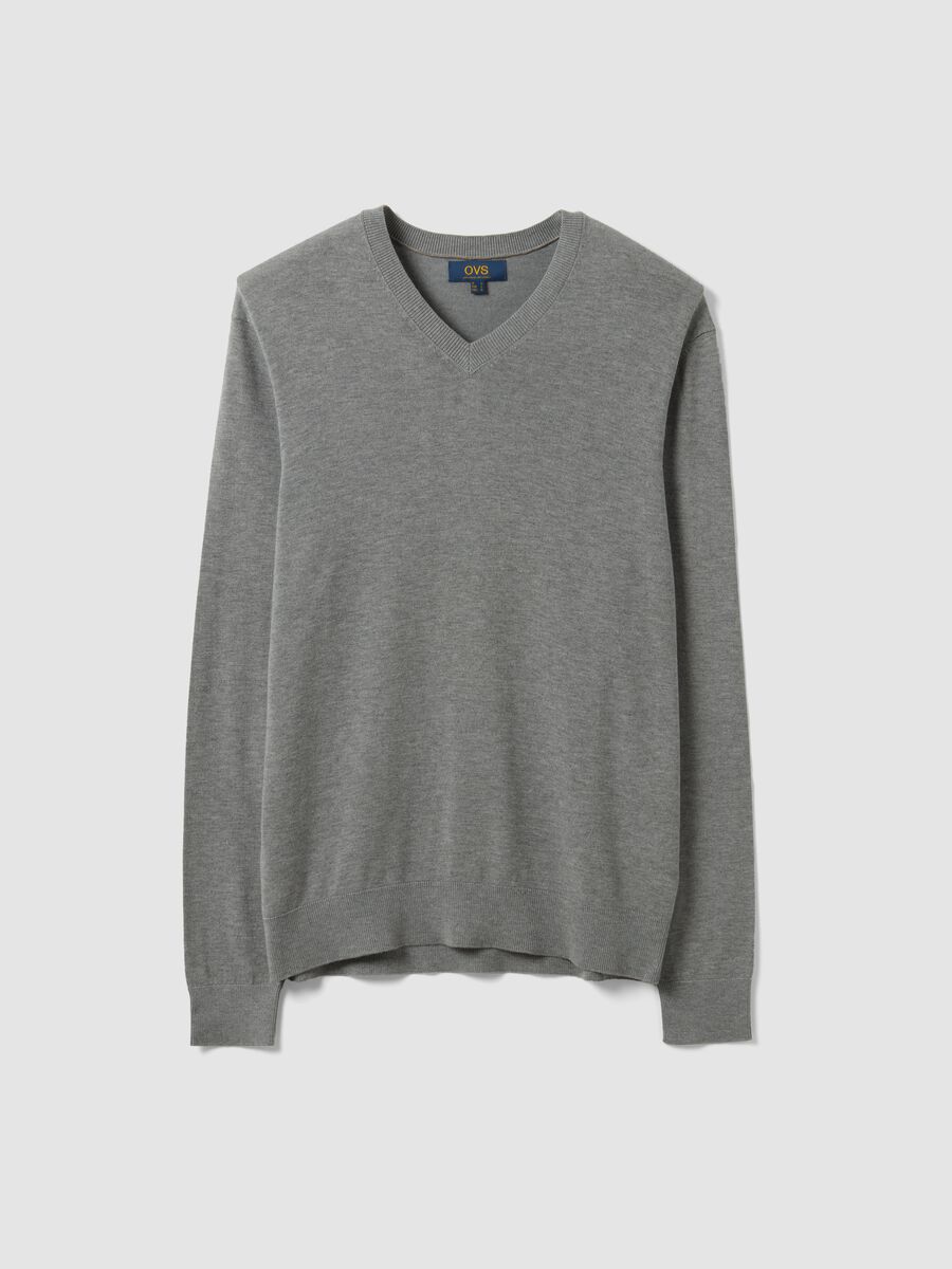 Grey viscose-blend V-neck jumper, regular fit_0