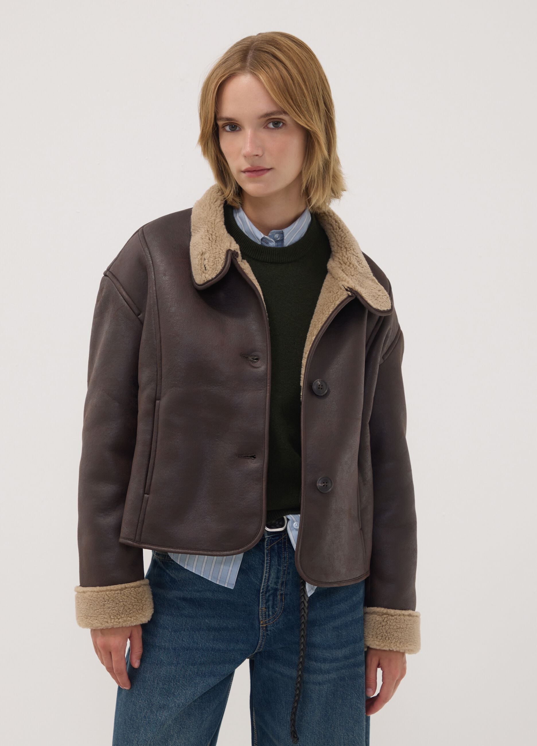 Brown jacket with contrast lining