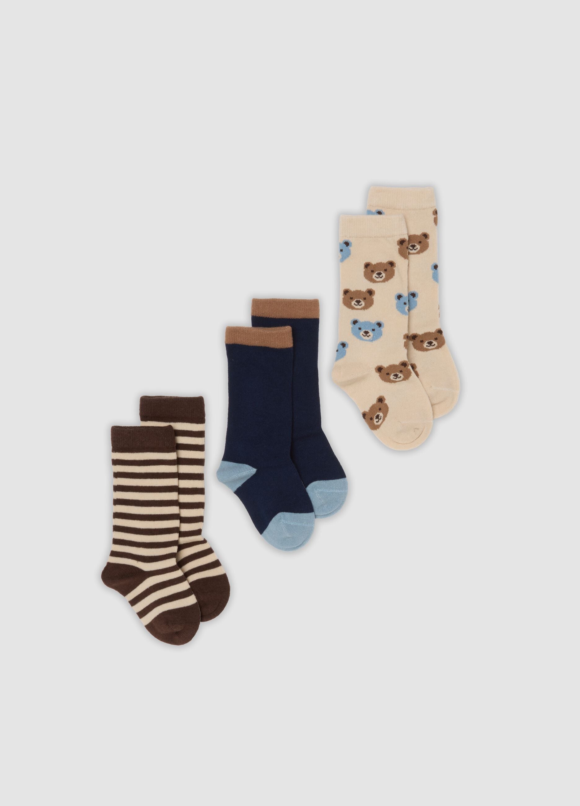 3-pack of long blue organic stretch cotton socks