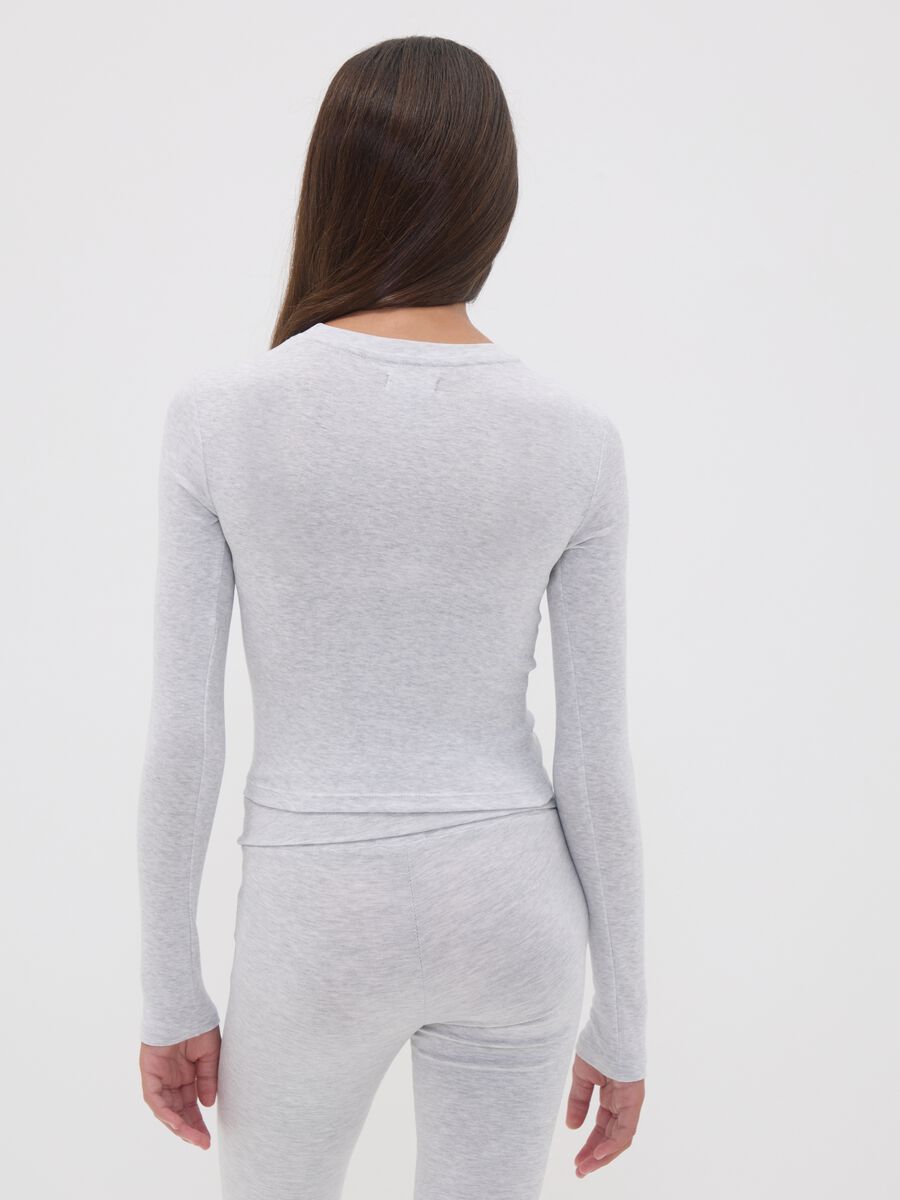 Grey stretch organic cotton T-shirt with ribbed neckline and cat print_2