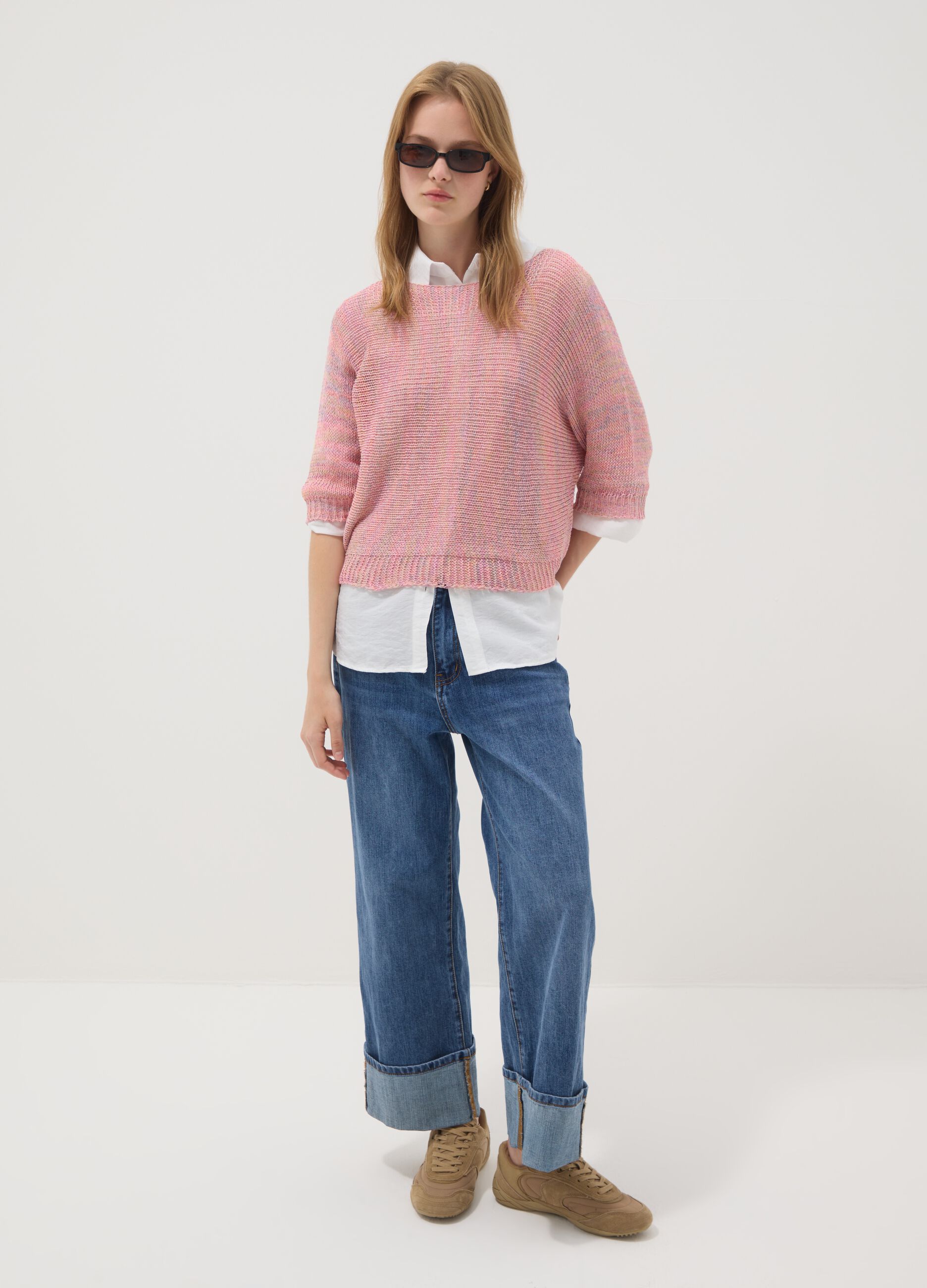 Pink viscose-blend knit top