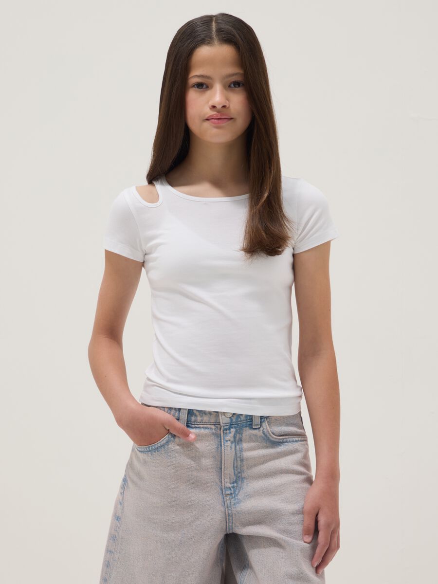 T-shirt bianca in cotone organico a maniche corte_0
