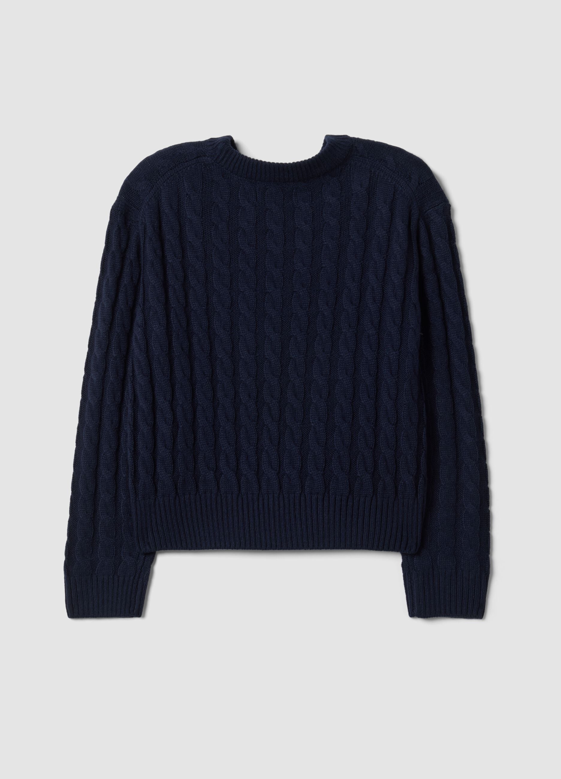 Blue wool-blend cable-knit crew-neck jumper with oversized fit