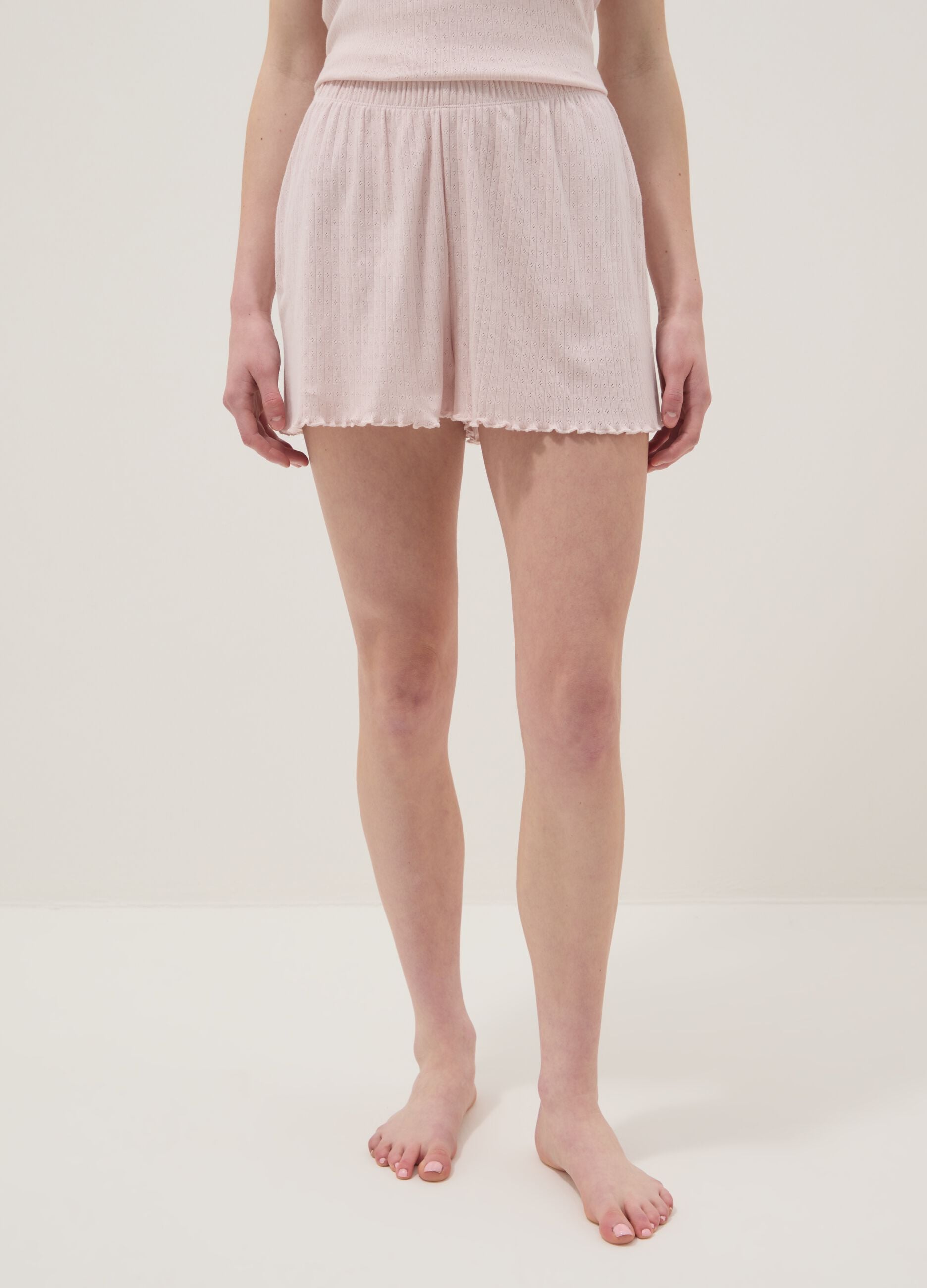Pink pure cotton regular fit pyjama shorts with gathered edges