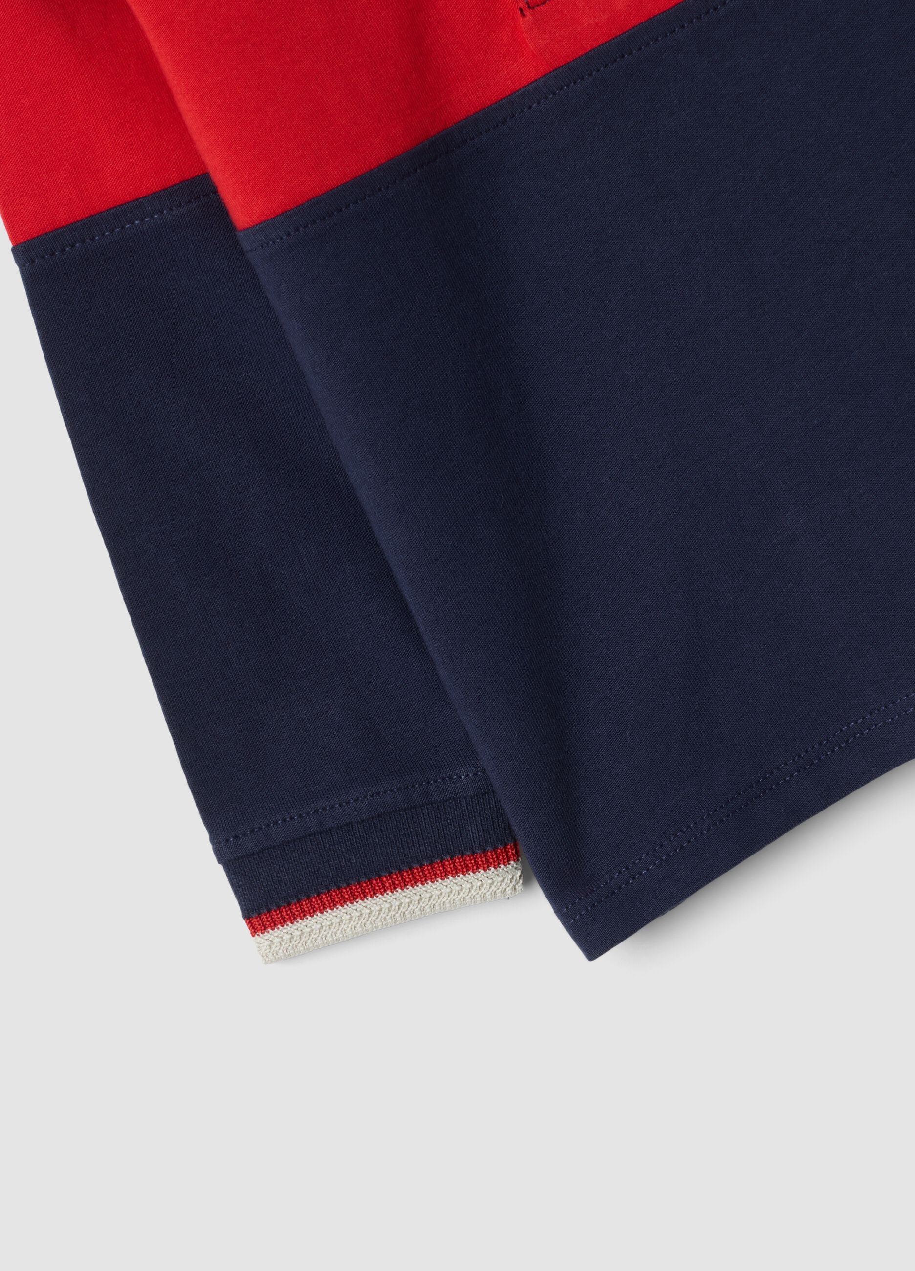 Blue striped long-sleeve pure cotton polo shirt for boys