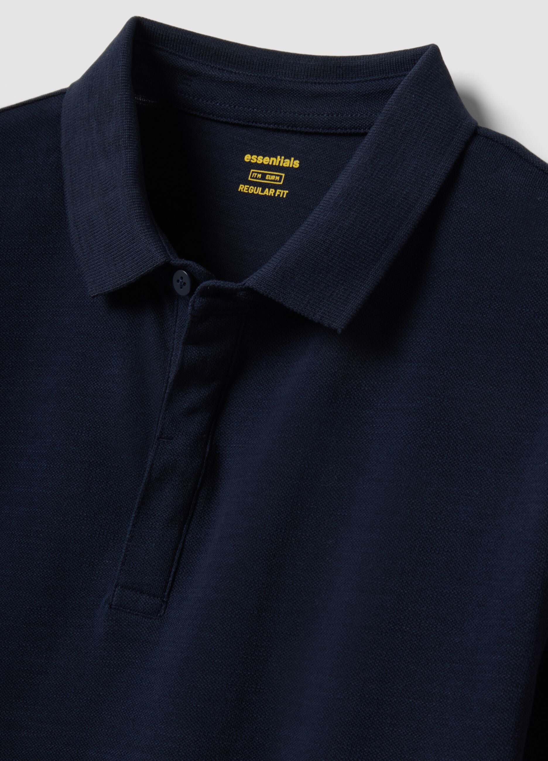Short-sleeved blue pure cotton polo regular fit