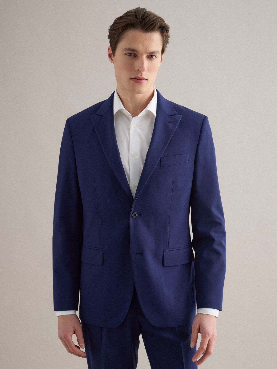 Giacca blu slim fit con revers a lancia_0