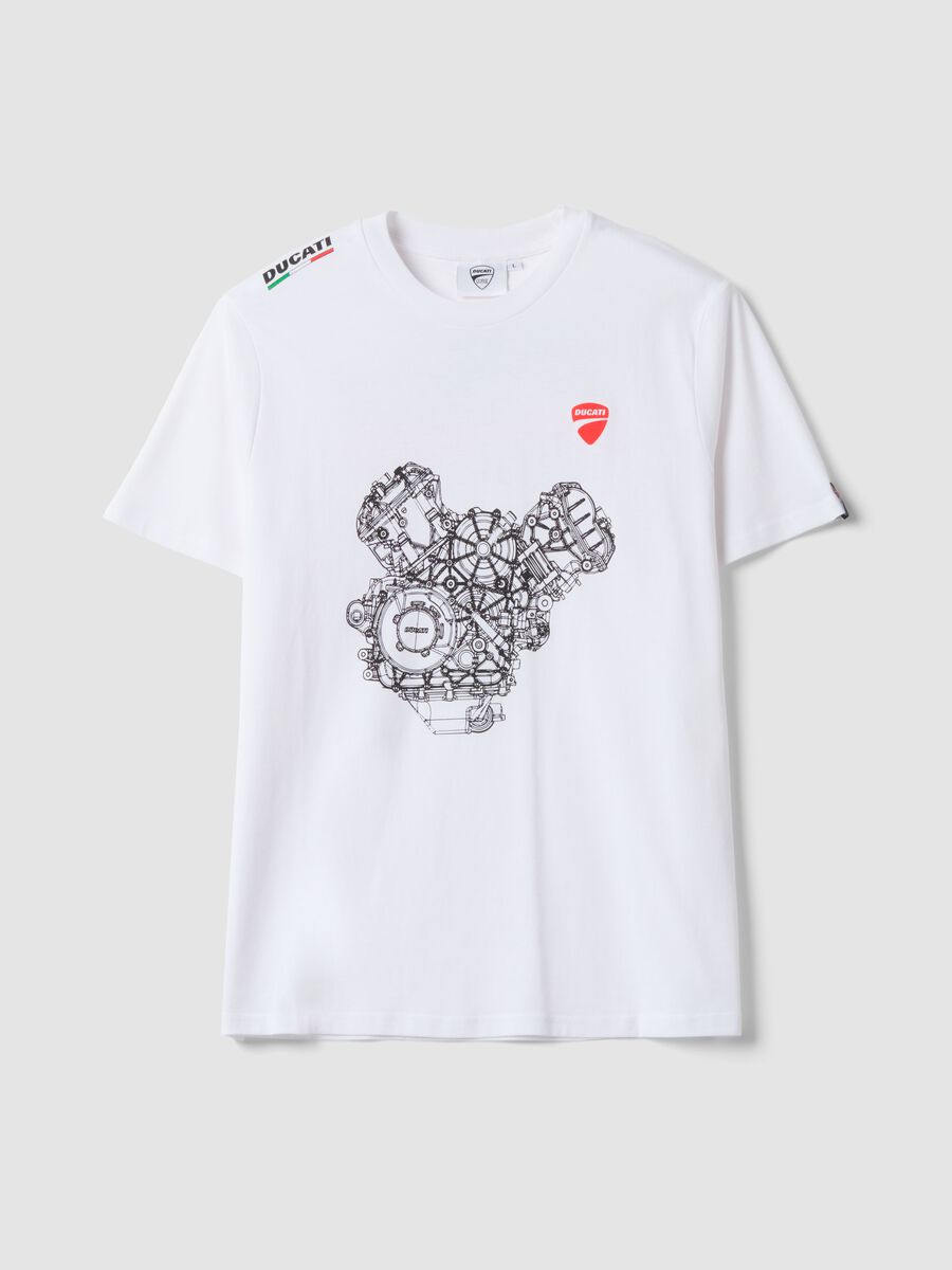 White pure cotton crew-neck T-shirt with Ducati print, regular fit_4