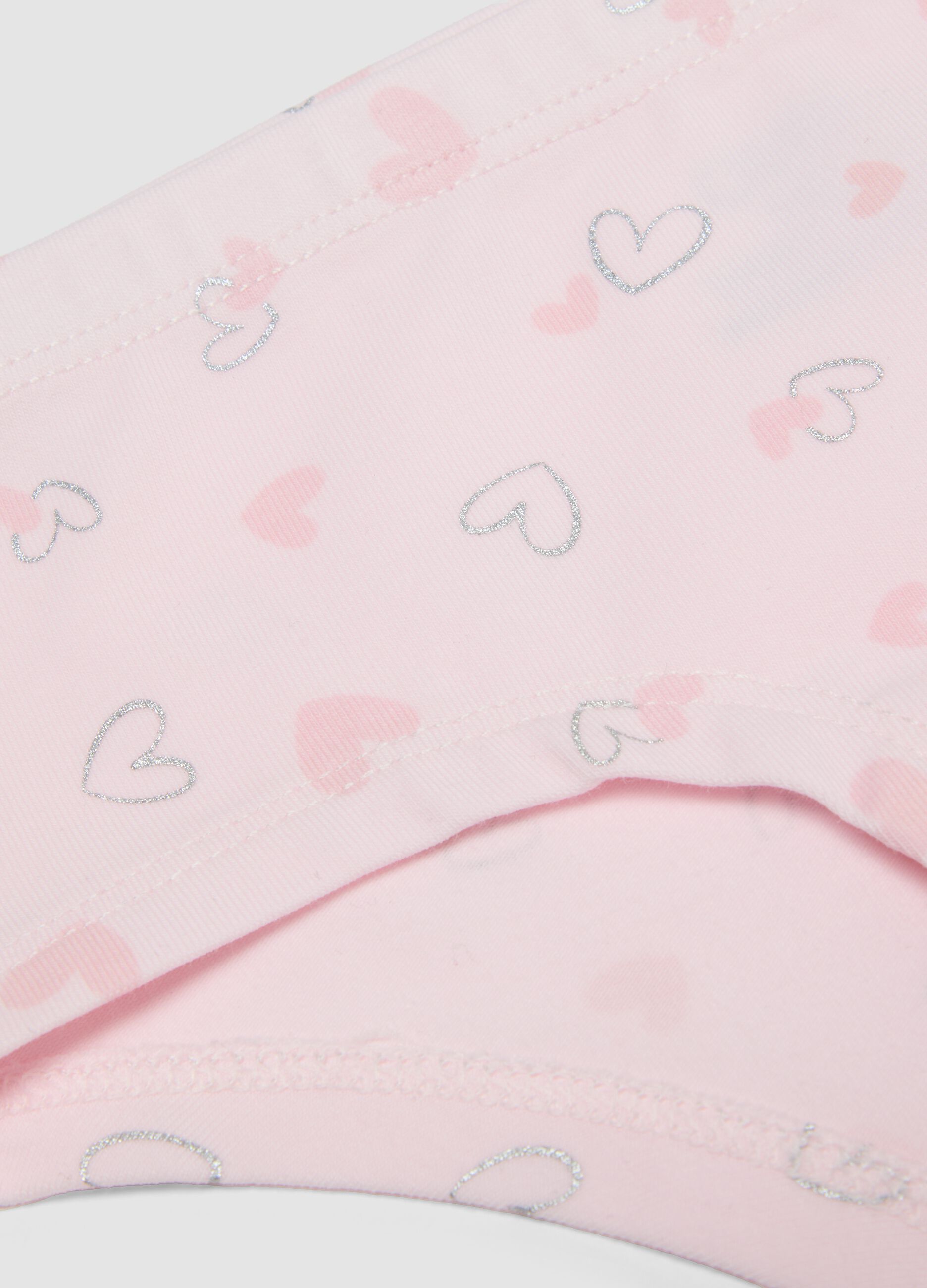 Pink stretch organic cotton briefs with hearts for girls
