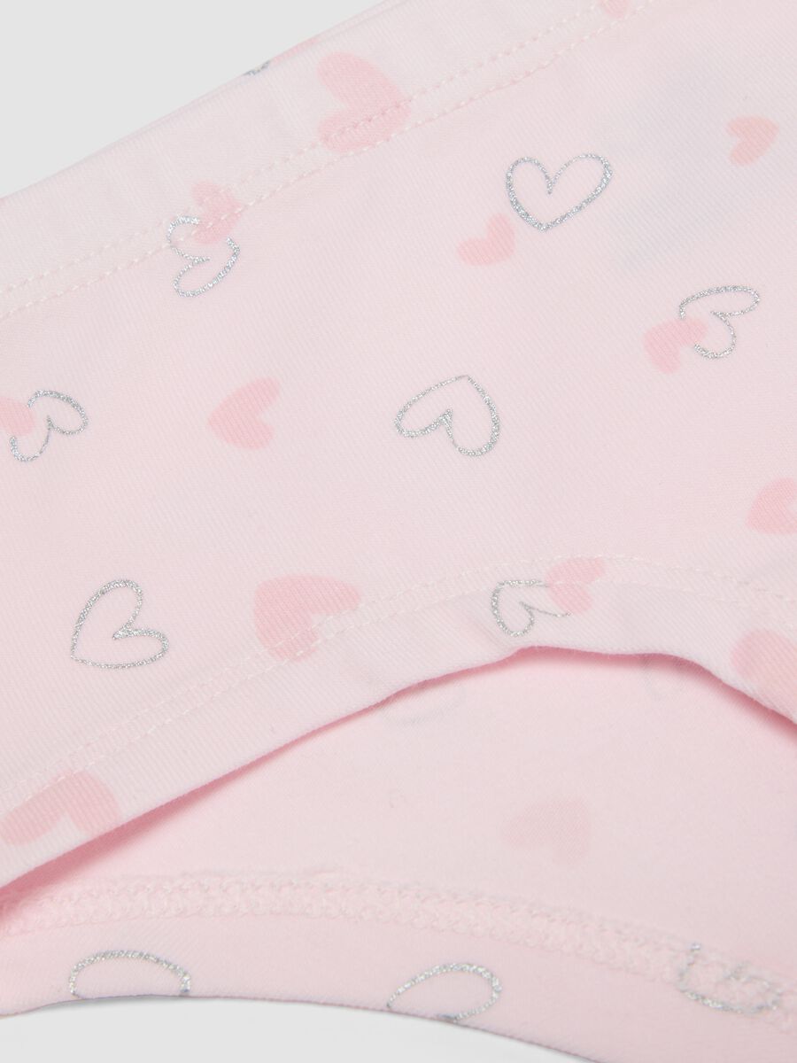Pink stretch organic cotton briefs with hearts for girls_3