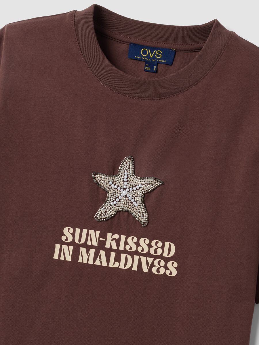 Brown short-sleeved pure cotton T-shirt_5
