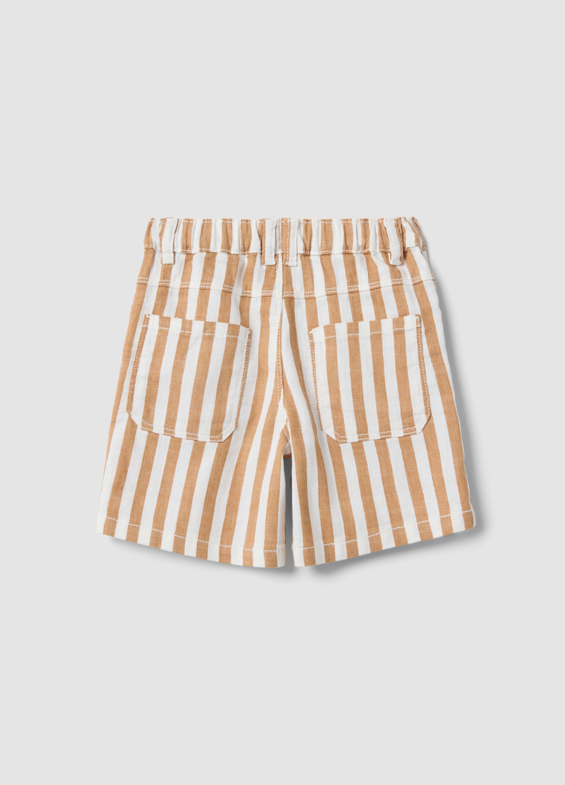 Multicolour striped cotton and linen blend shorts for toddlers with regular fit