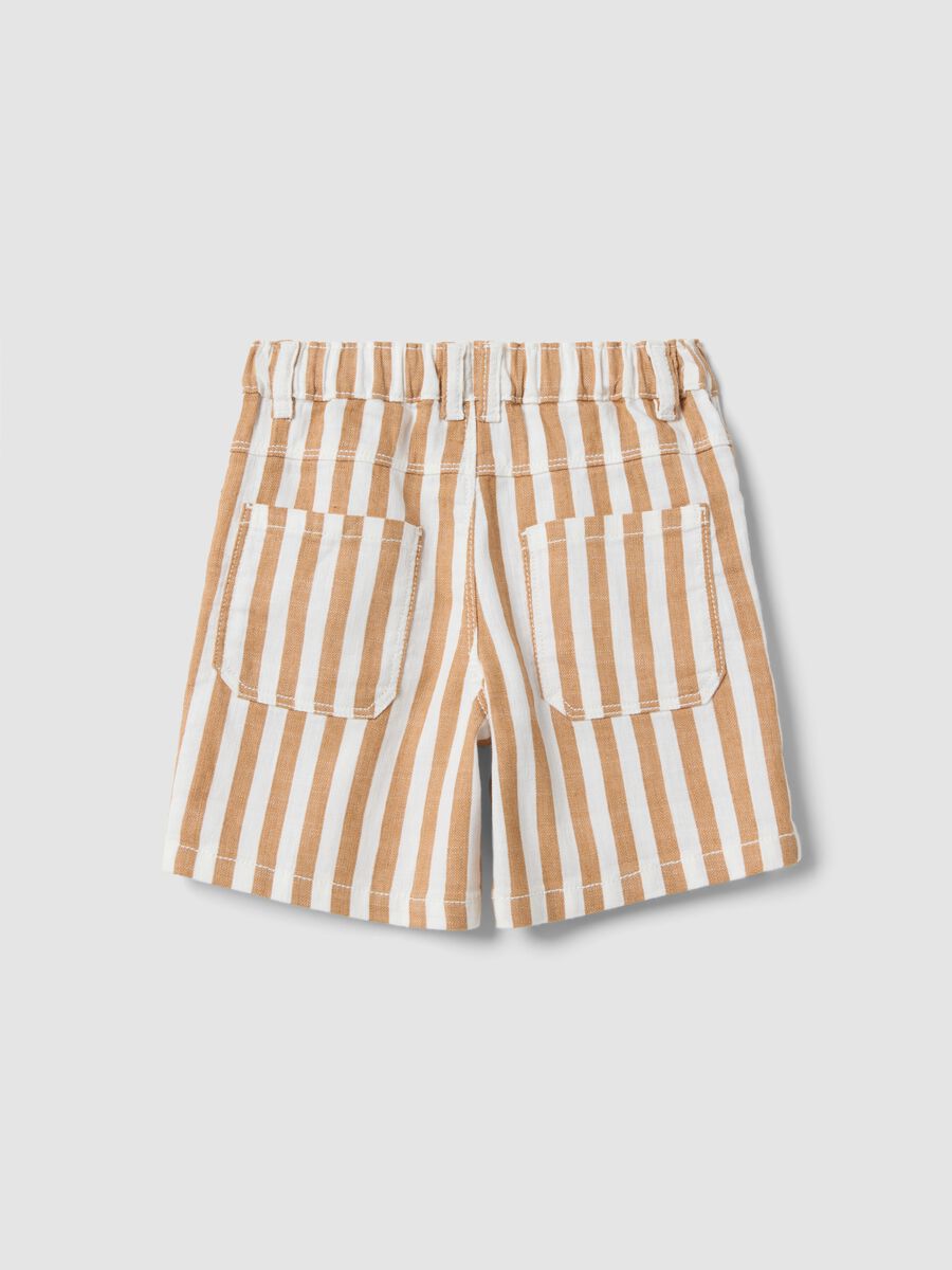 Shorts in misto cotone e lino a righe multicolor da bimbo regular fit_1