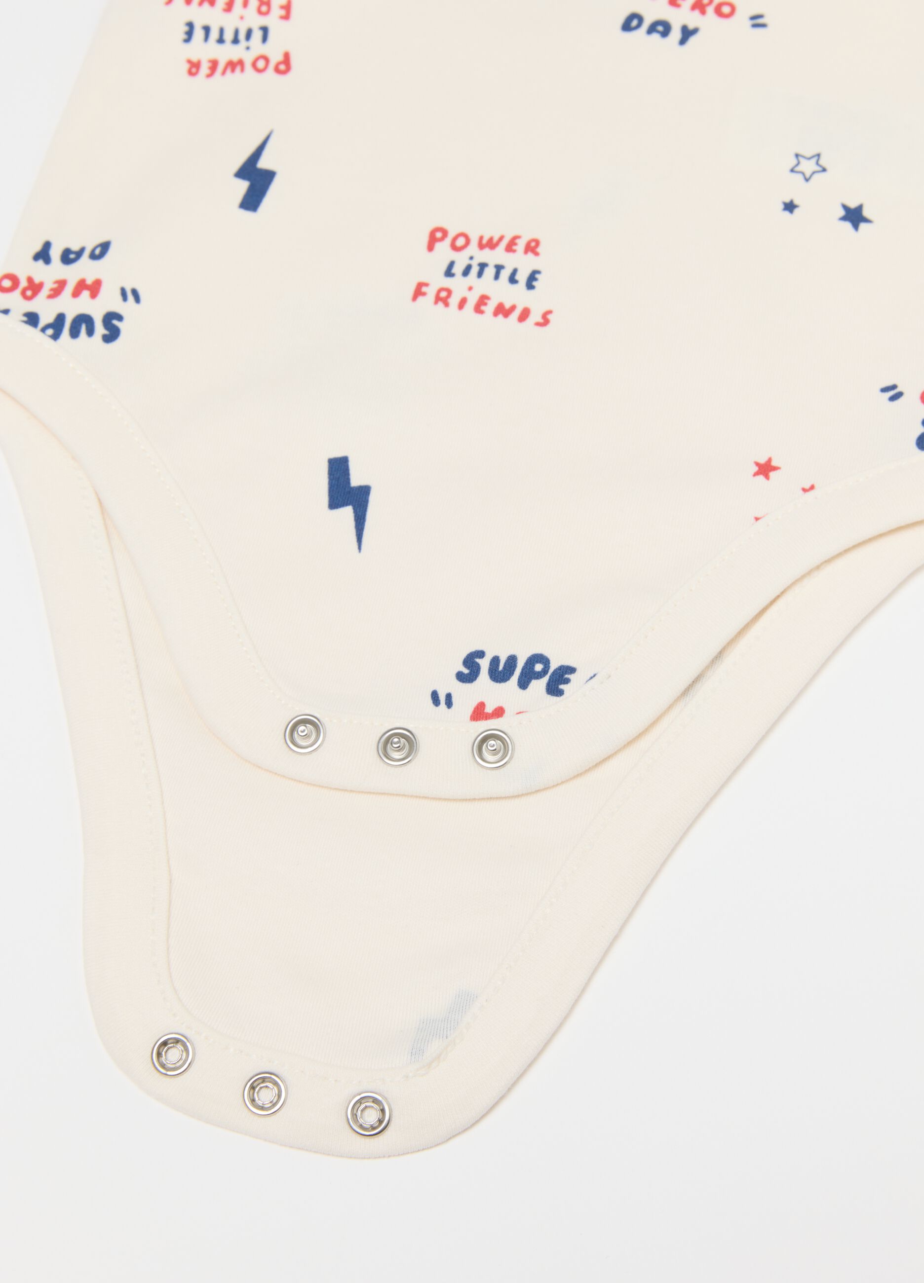 Multicoloured short-sleeve baby bodysuit tripack in pure cotton