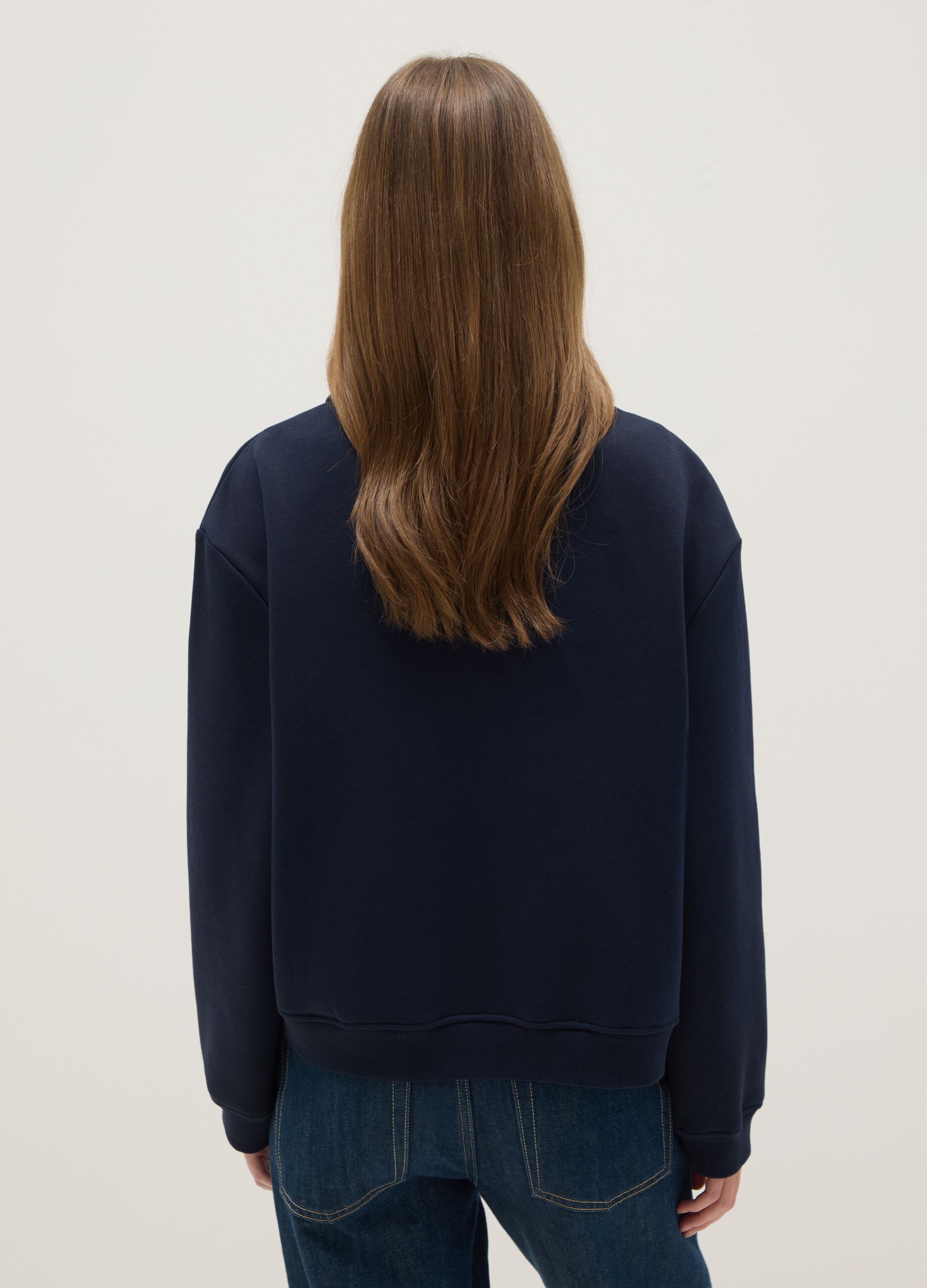 Blue cotton blend jumper with regular fit and contrasting collar