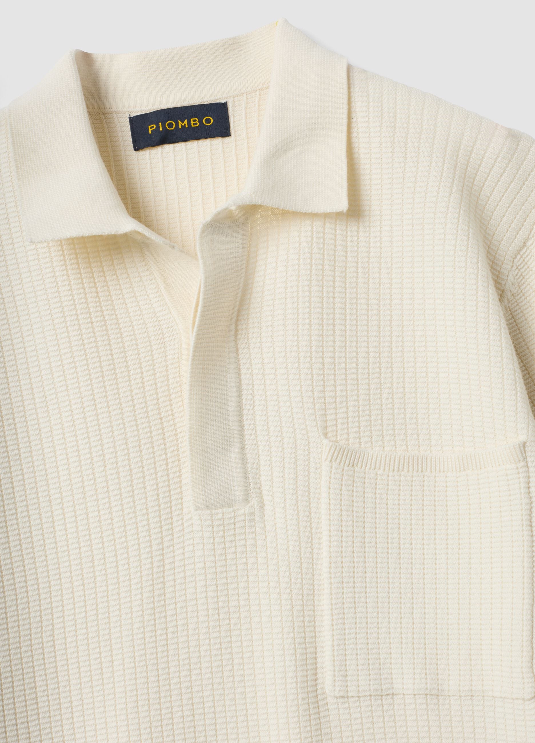 White pure cotton polo with chest pocket, regular fit