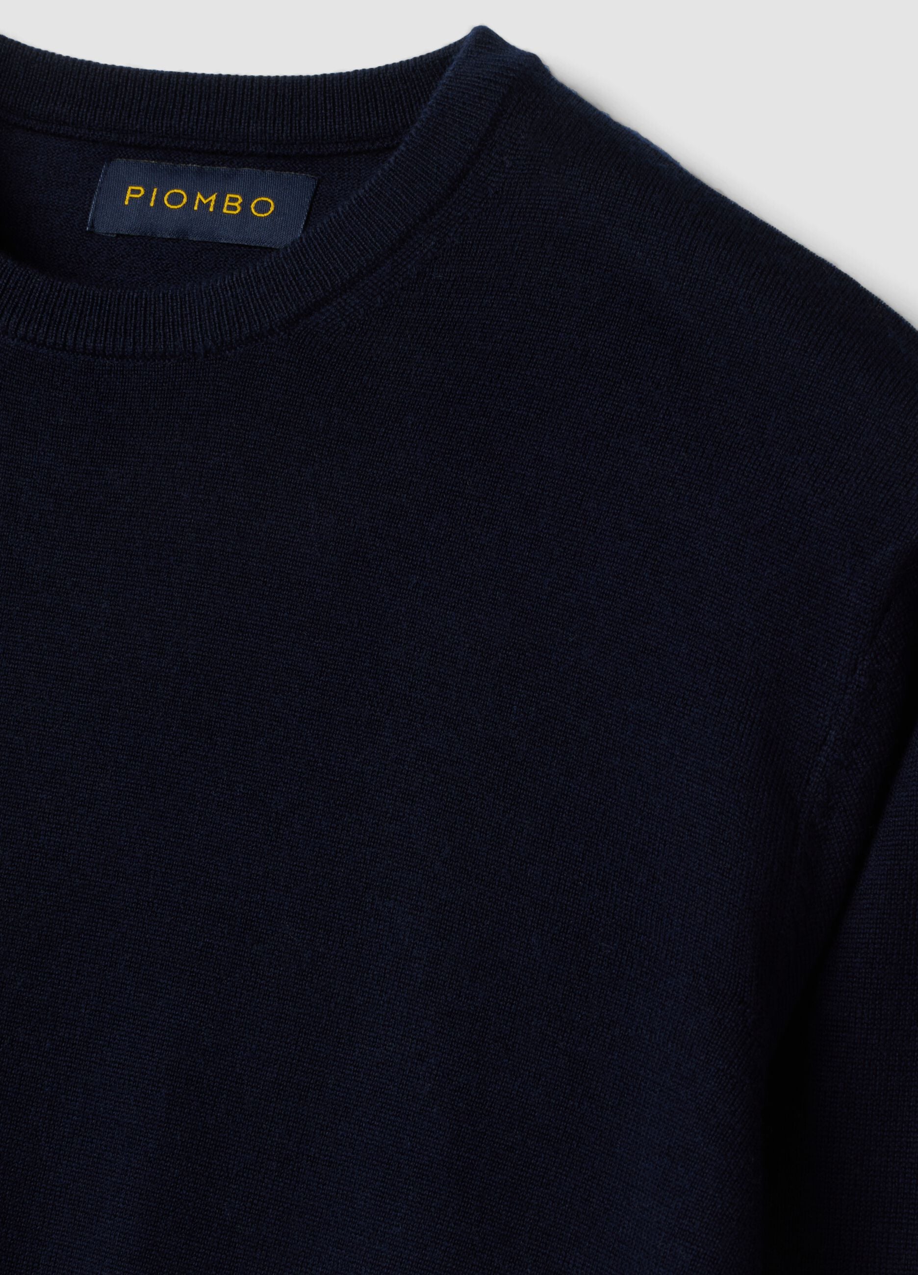 Navy blue crew-neck jumper in pure merino wool, regular fit
