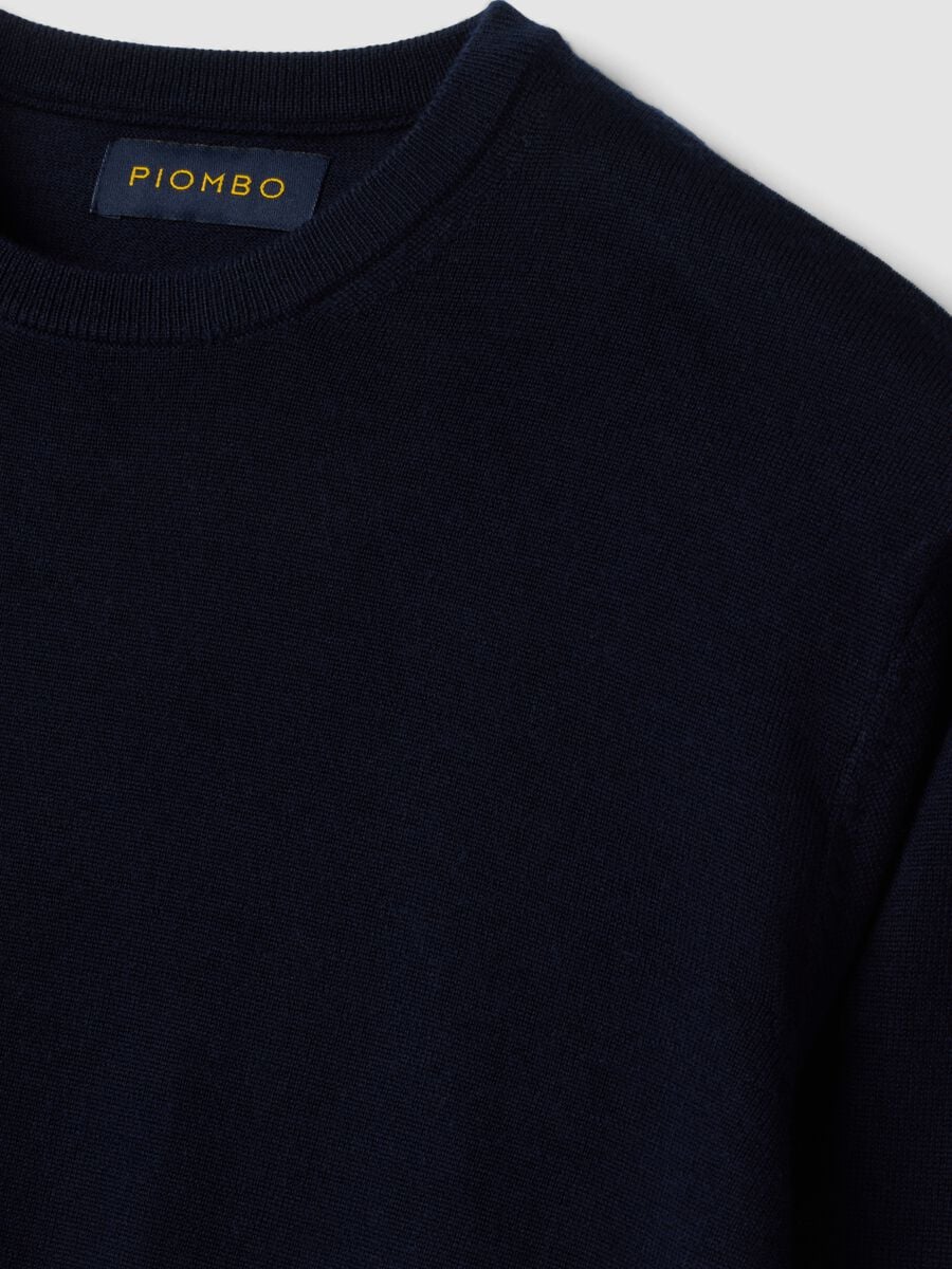 Navy blue crew-neck jumper in pure merino wool, regular fit_1