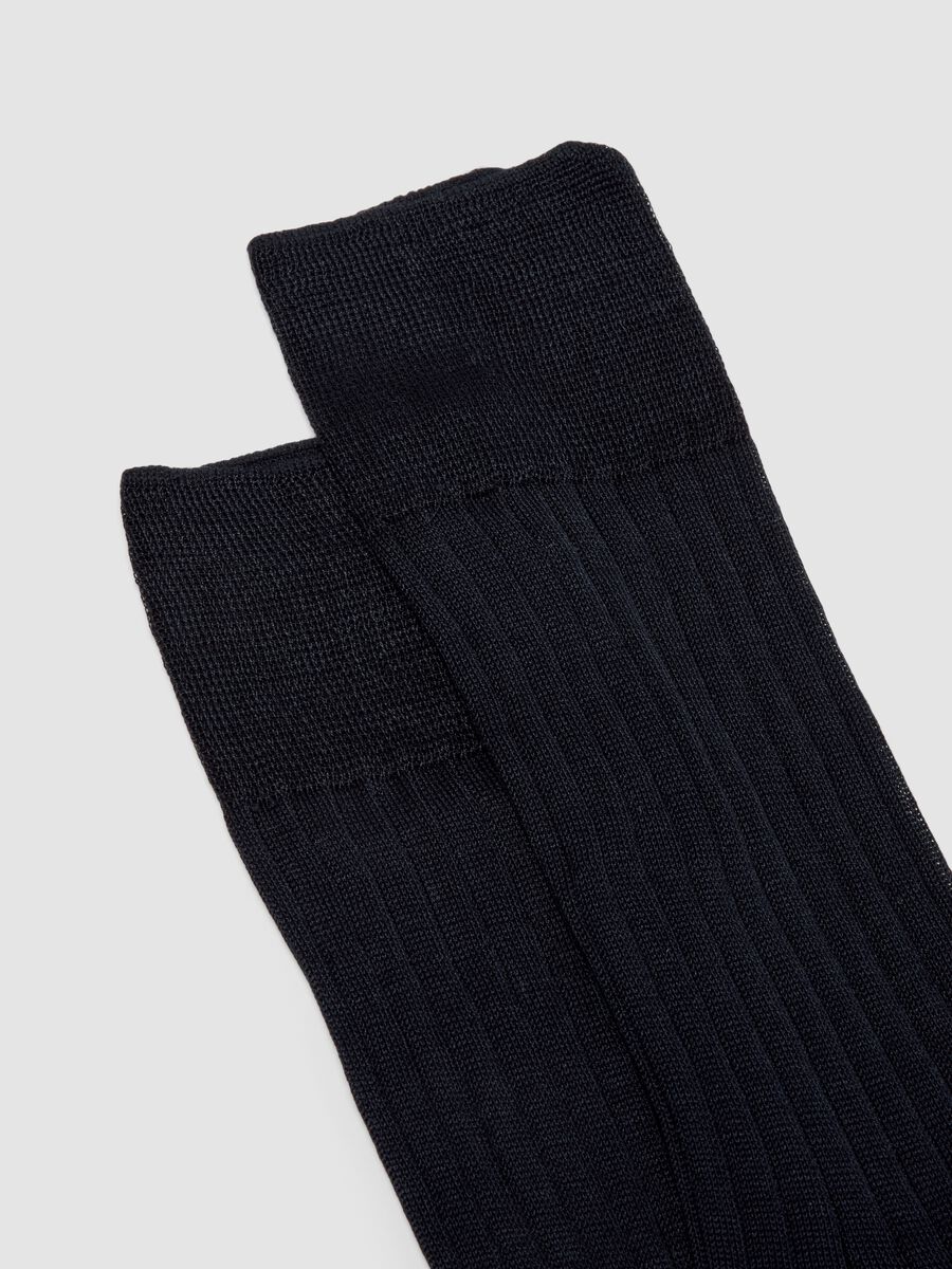 Blue ribbed pure cotton ankle socks_2