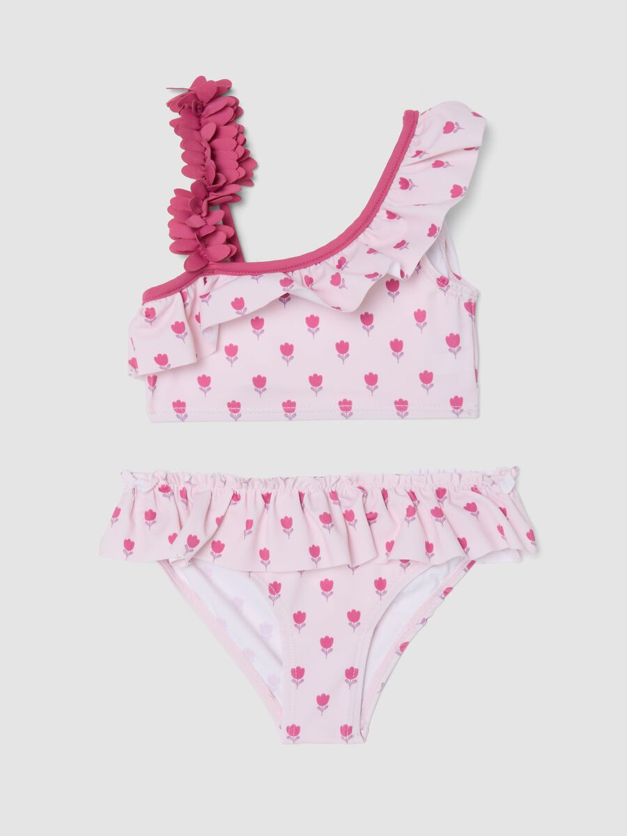 Bikini rosa in tessuto elasticizzato con volant_0