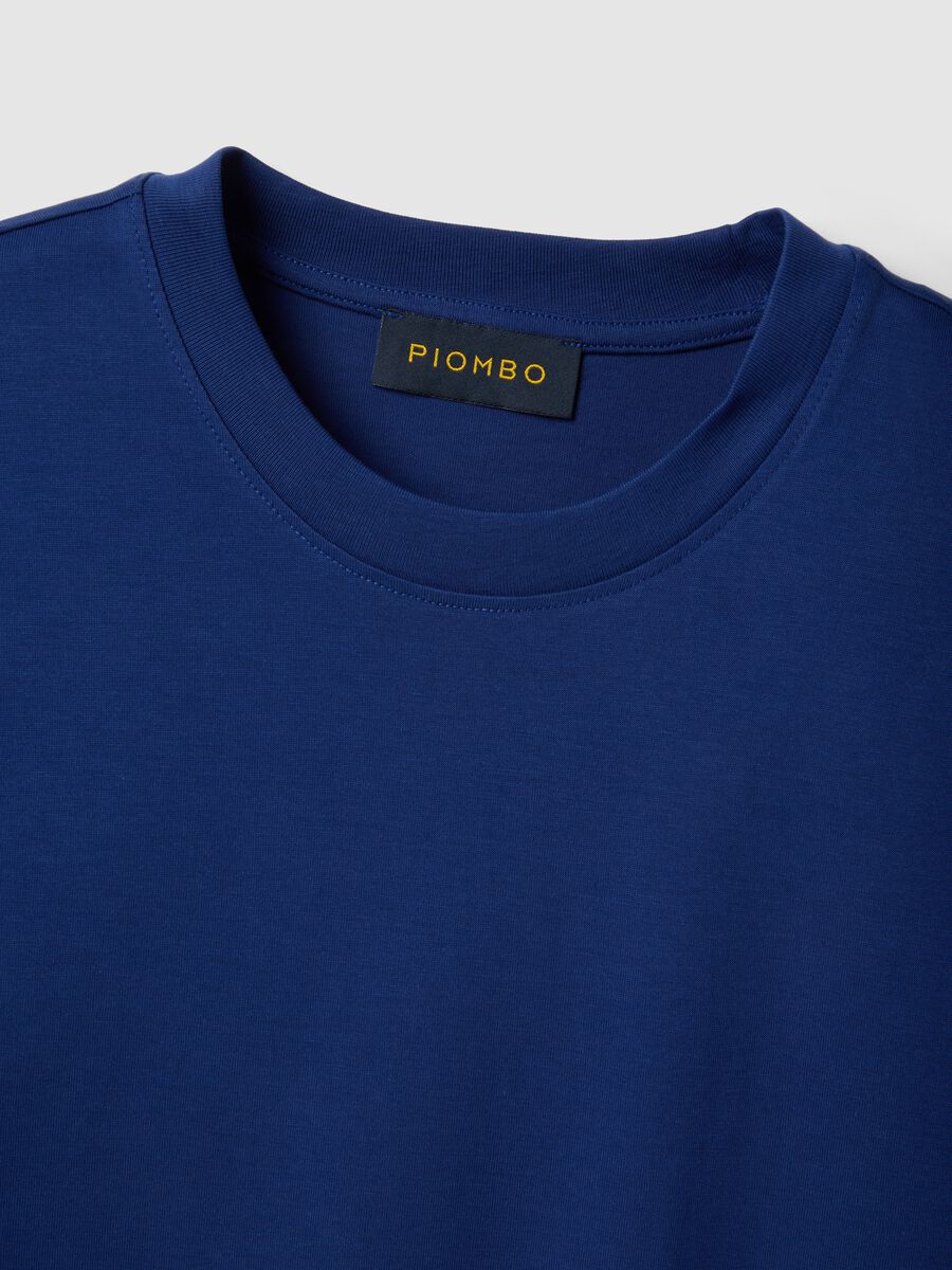 Blue relaxed fit crew neck pure cotton t-shirt_5