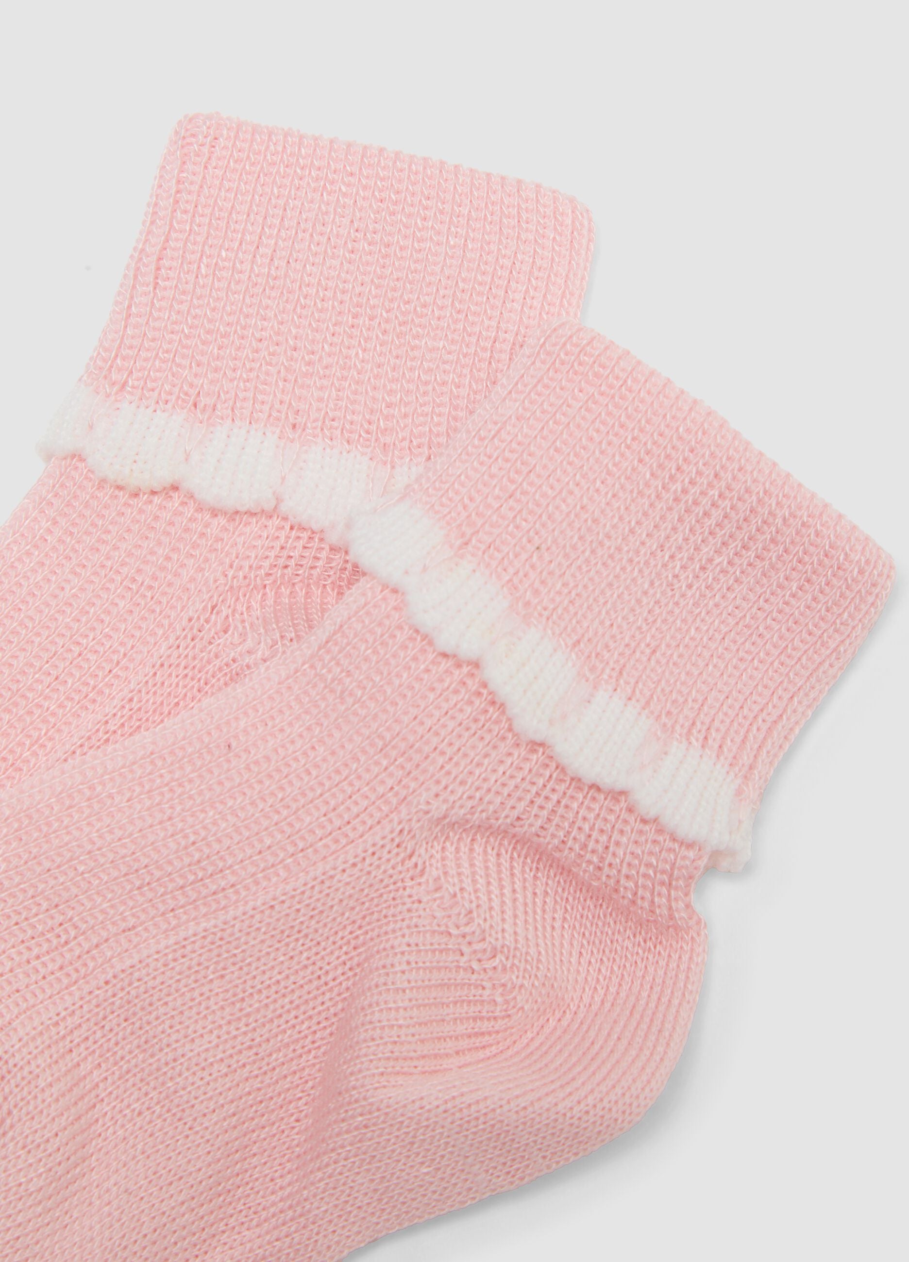 2-pack of pink and white short baby girl socks with frill trim