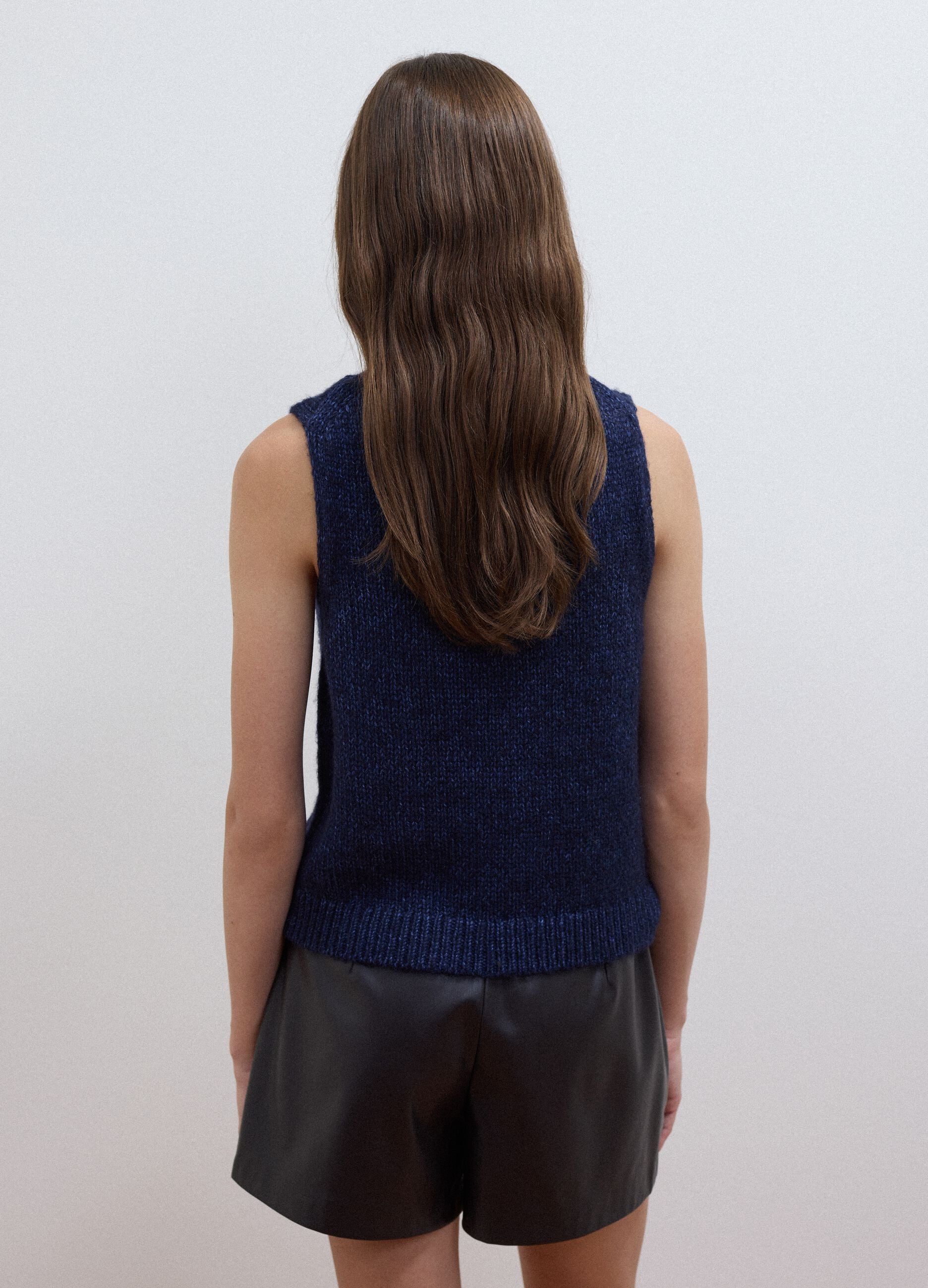 Blue wool-blend gilet with raised collar, regular fit