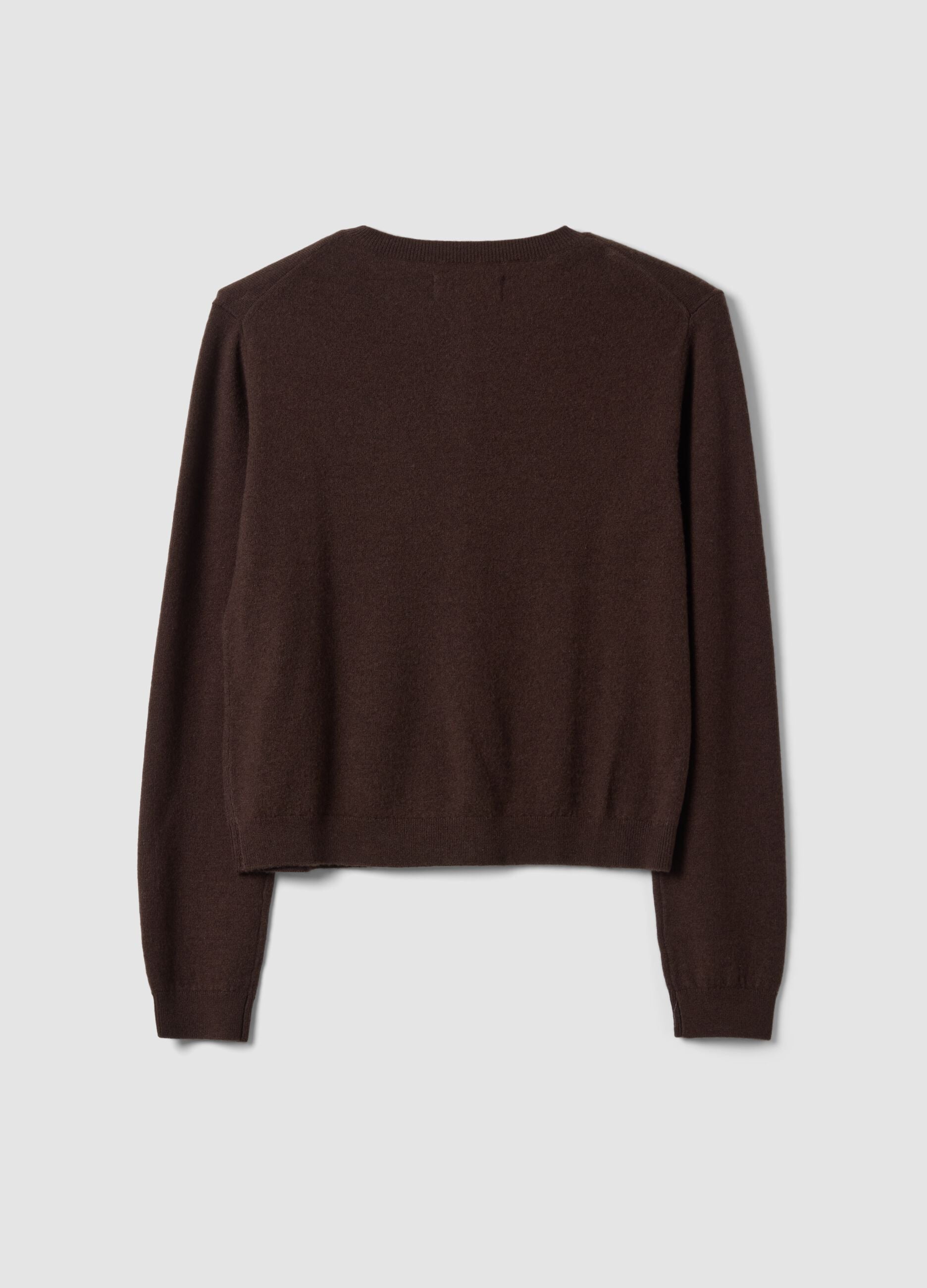 Brown pure wool crew-neck cardigan