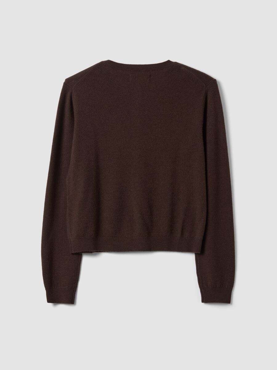 Brown pure wool crew-neck cardigan_2