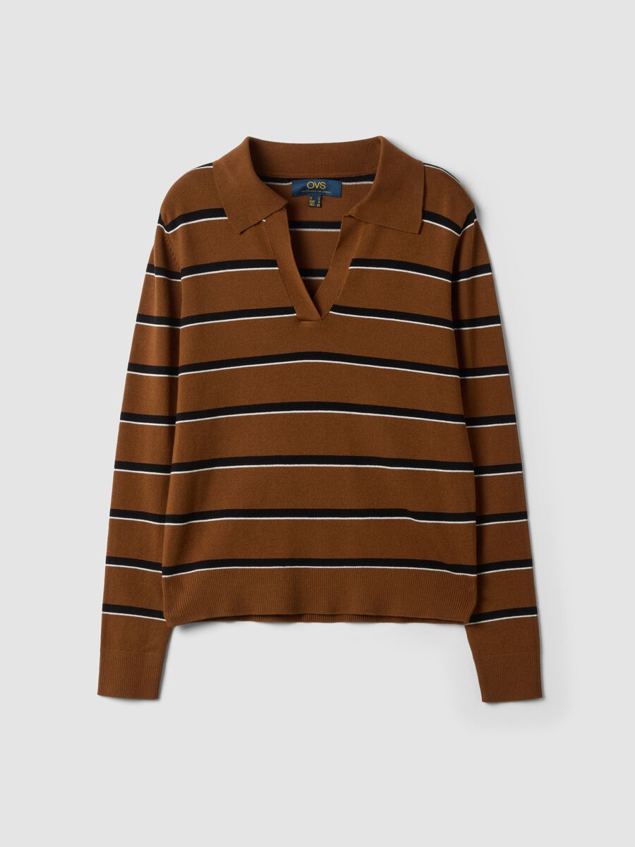 Brown viscose-blend polo-collar jumper, regular fit_0
