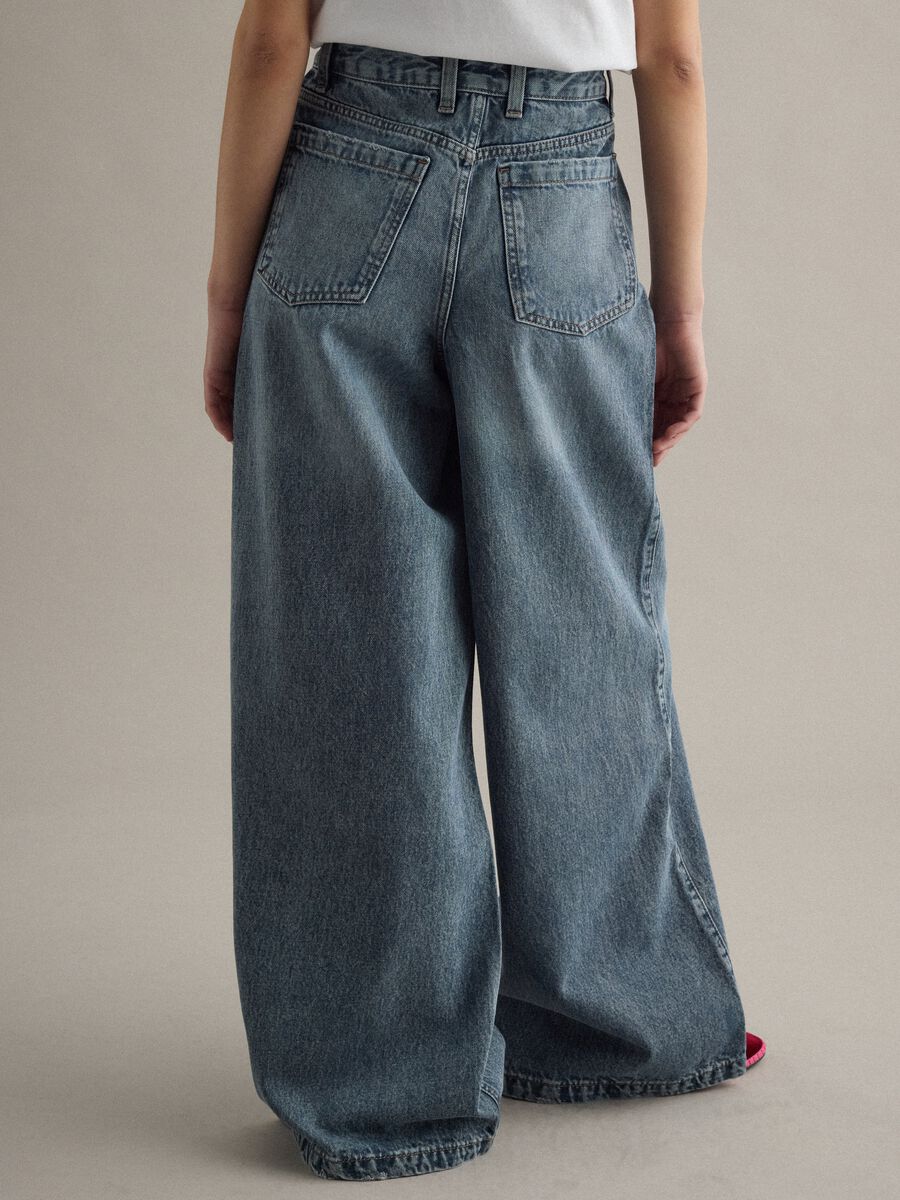 Jeans in puro cotone denim blu wide leg_3