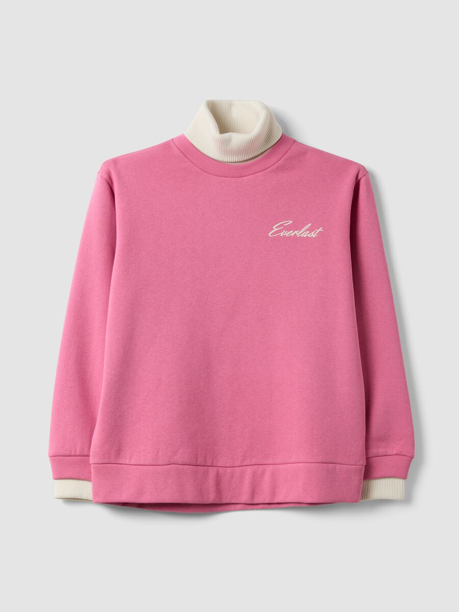 Pink cotton-blend sweatshirt with high neck, regular fit_0