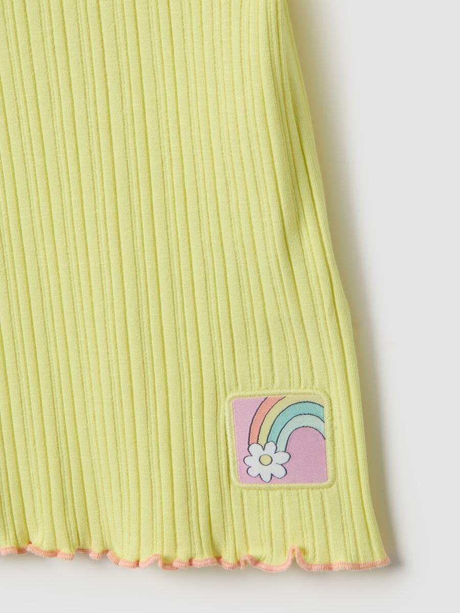 Yellow striped cotton girl&rsquo;s regular fit t-shirt with patch_3