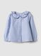 Blue striped pure cotton shirt with ruffle collar for baby girls_0