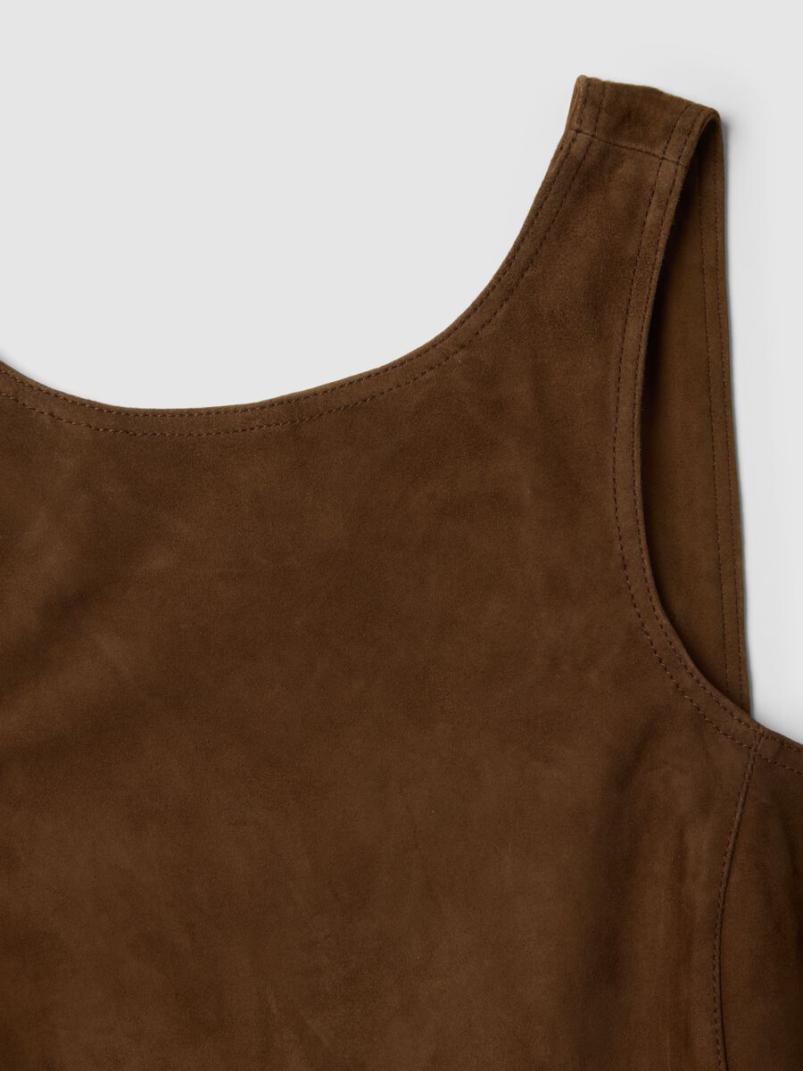 Sleeveless brown dress in genuine leather_5