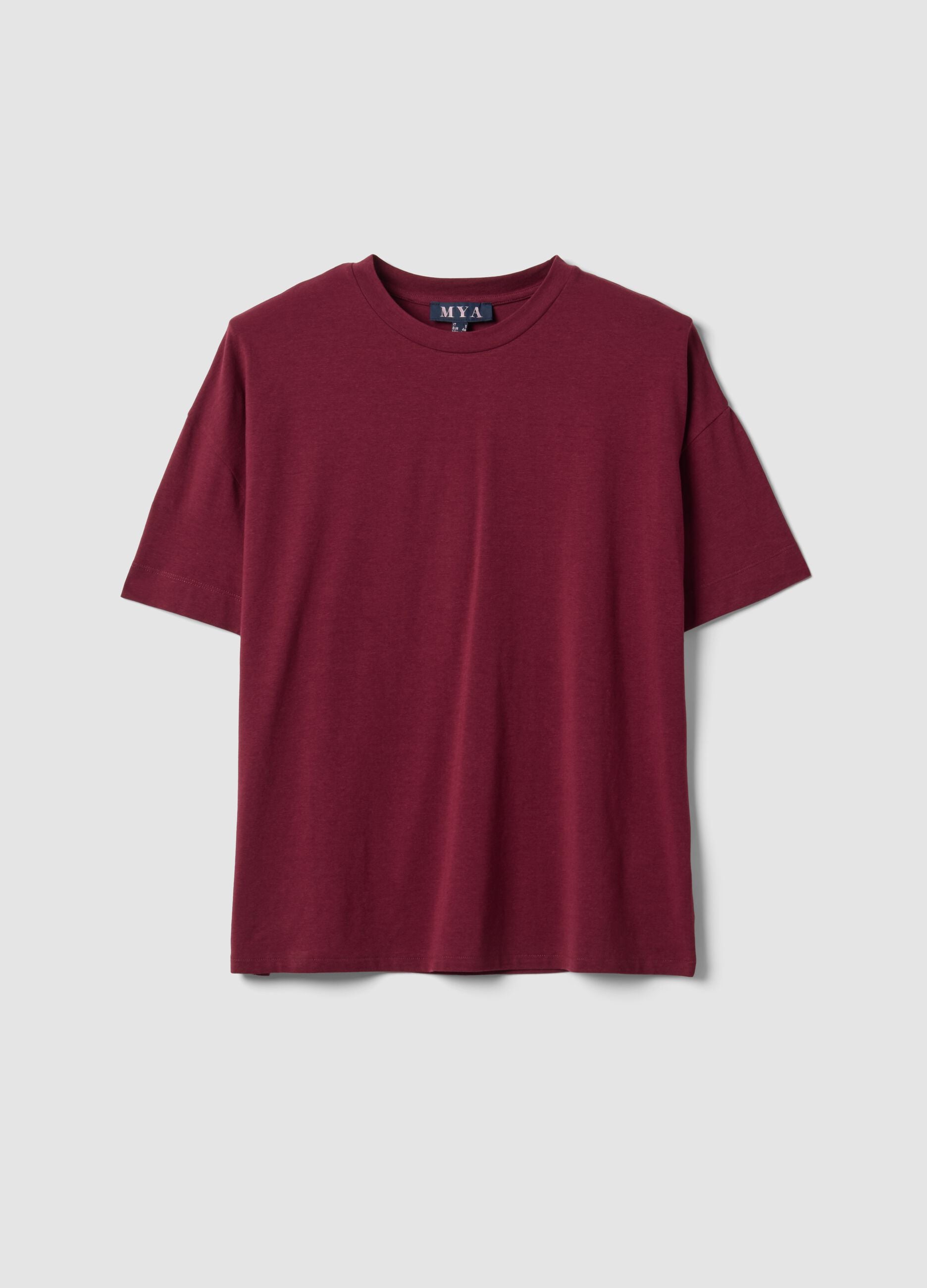 Red crew-neck T-shirt in stretch cotton-modal blend, regular fit