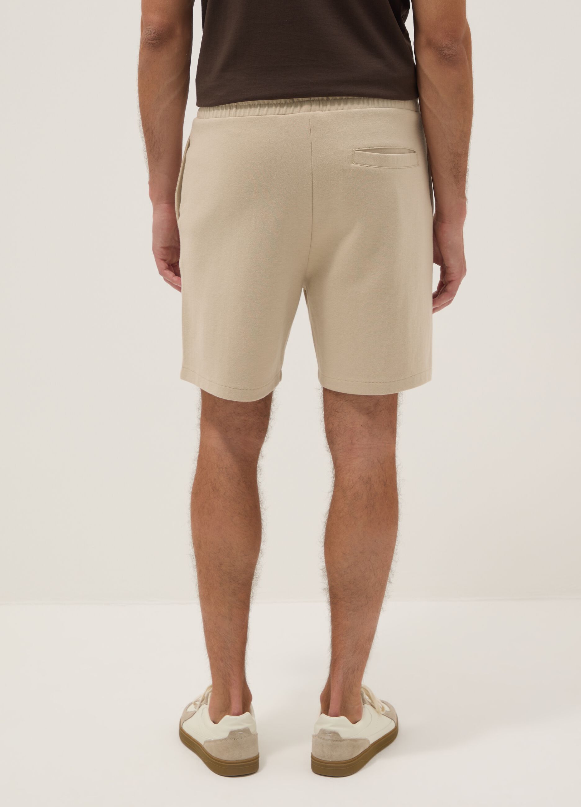 Beige cotton-blend regular-fit shorts with drawstring