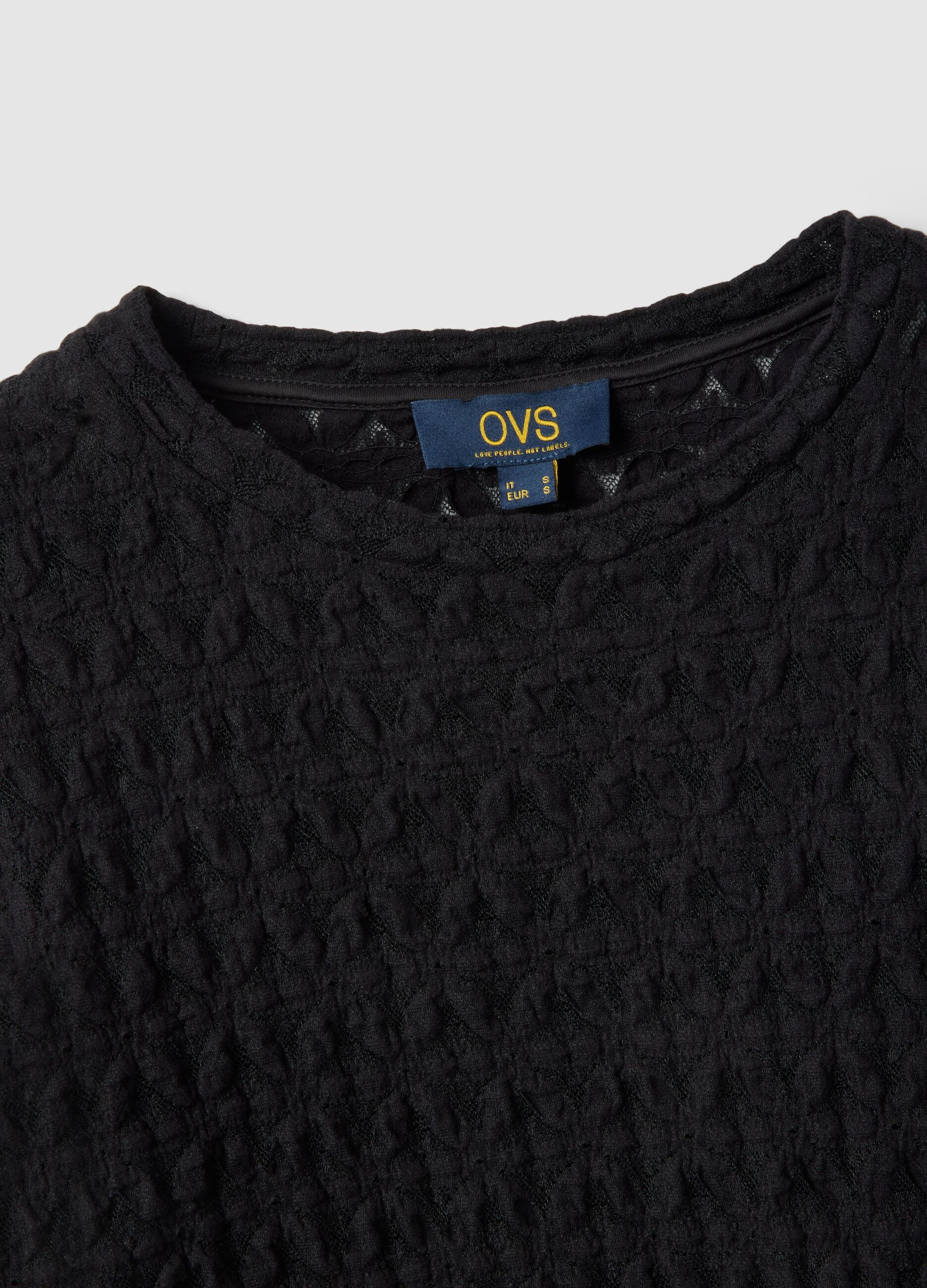Black regular-fit cotton and viscose blend sweater with knitted texture