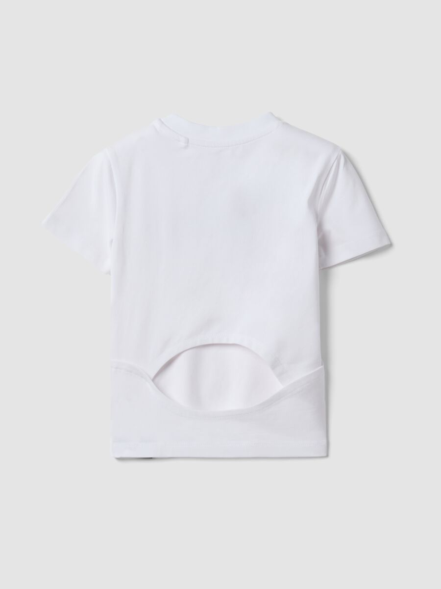 White stretch cotton jersey T-shirt with graffiti slogan for girls_4