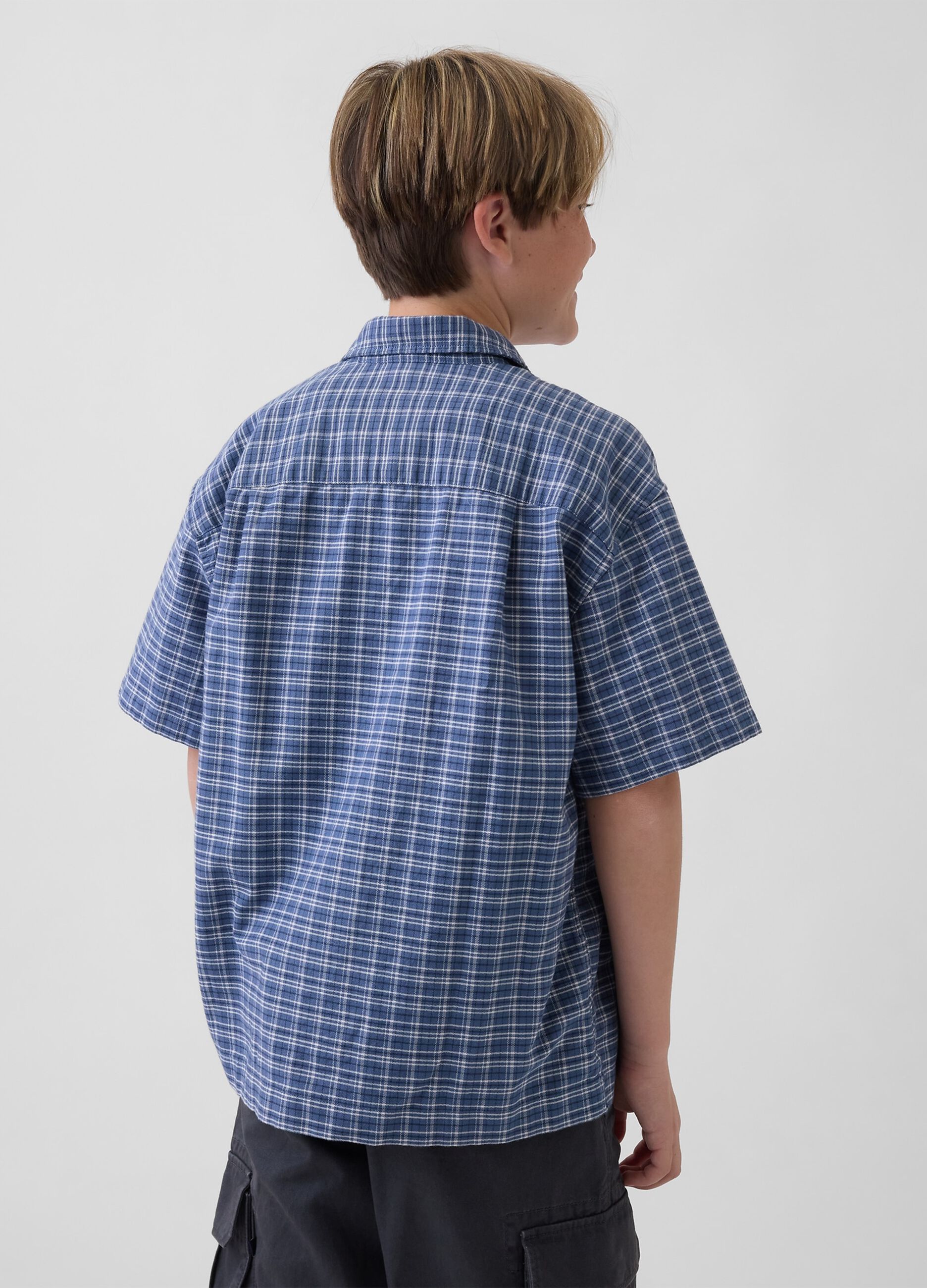Short-sleeve stretch cotton shirt
