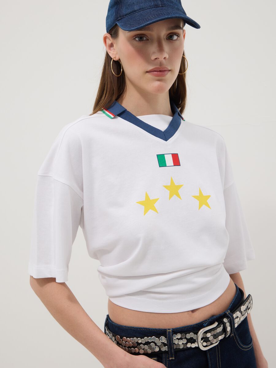 T-shirt in puro cotone bianca regular fit con dettagli Italia_1