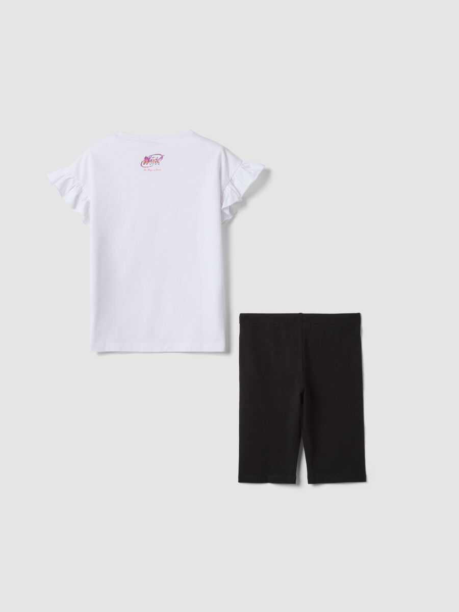 Completo bianco e nero in cotone elasticizzato con t-shirt e leggings per bambina regular fit_1
