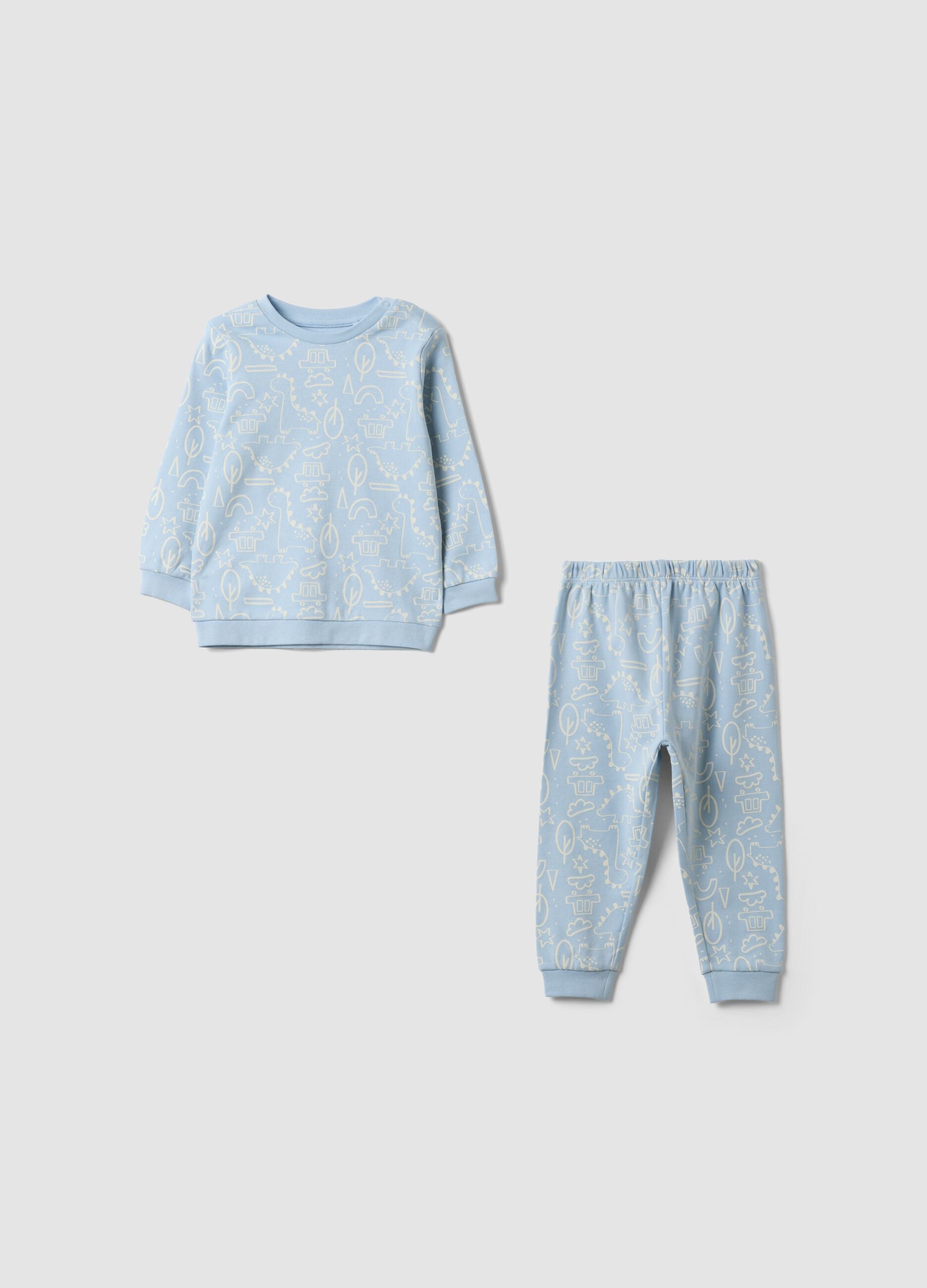 Light blue organic cotton crew‑neck pyjamas for baby and toddler