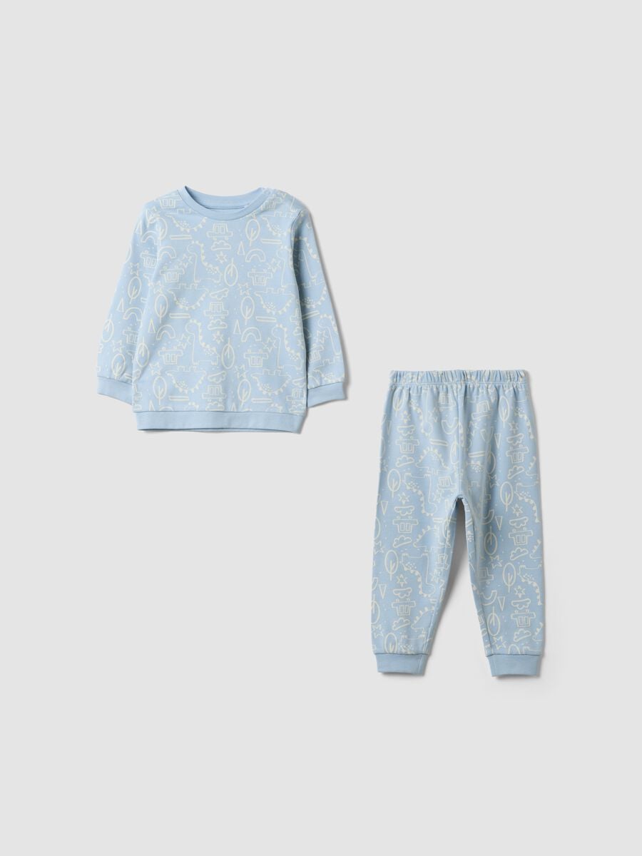 Light blue organic cotton crew‑neck pyjamas for baby and toddler_0