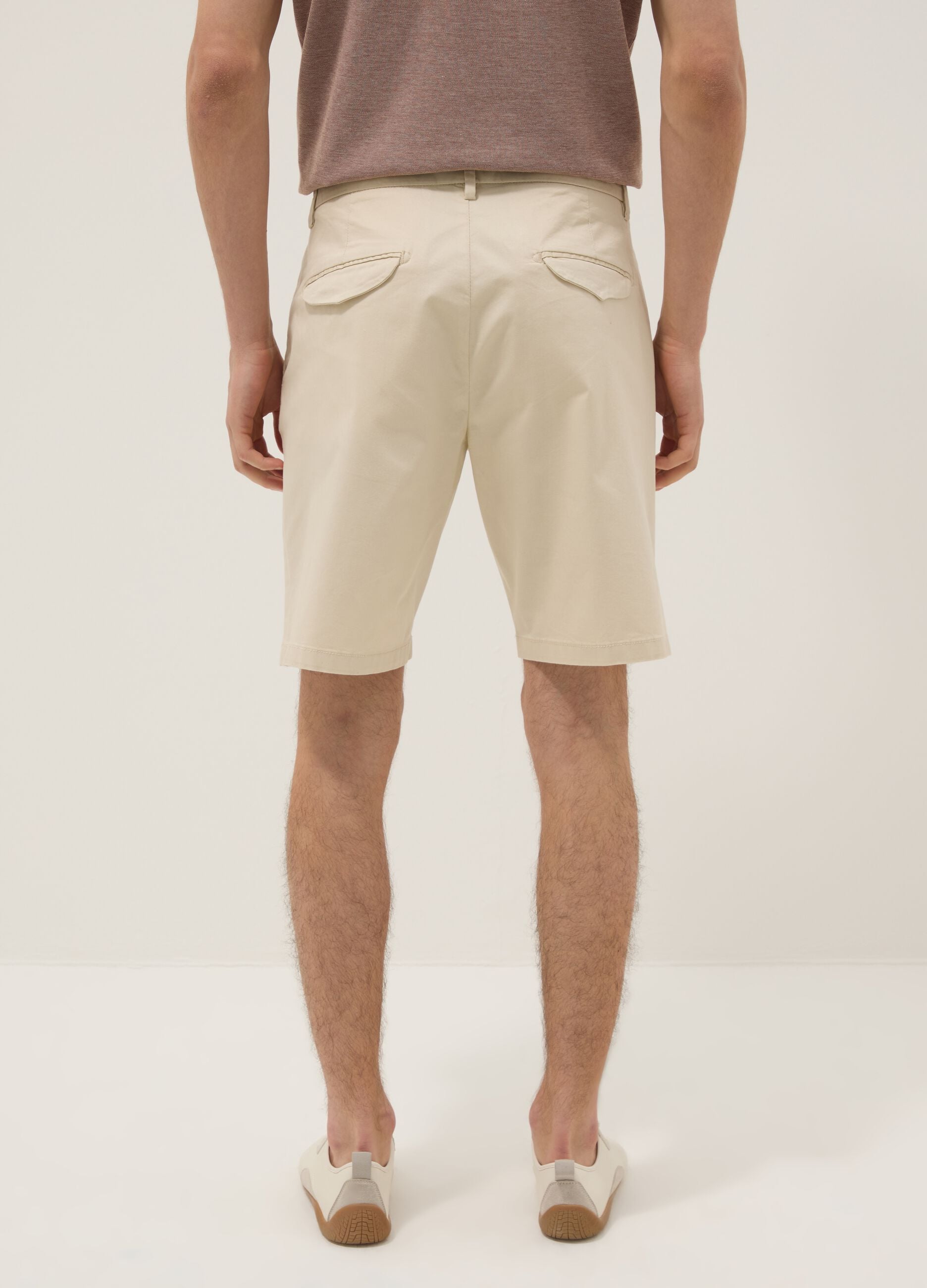 Beige stretch cotton chino shorts
