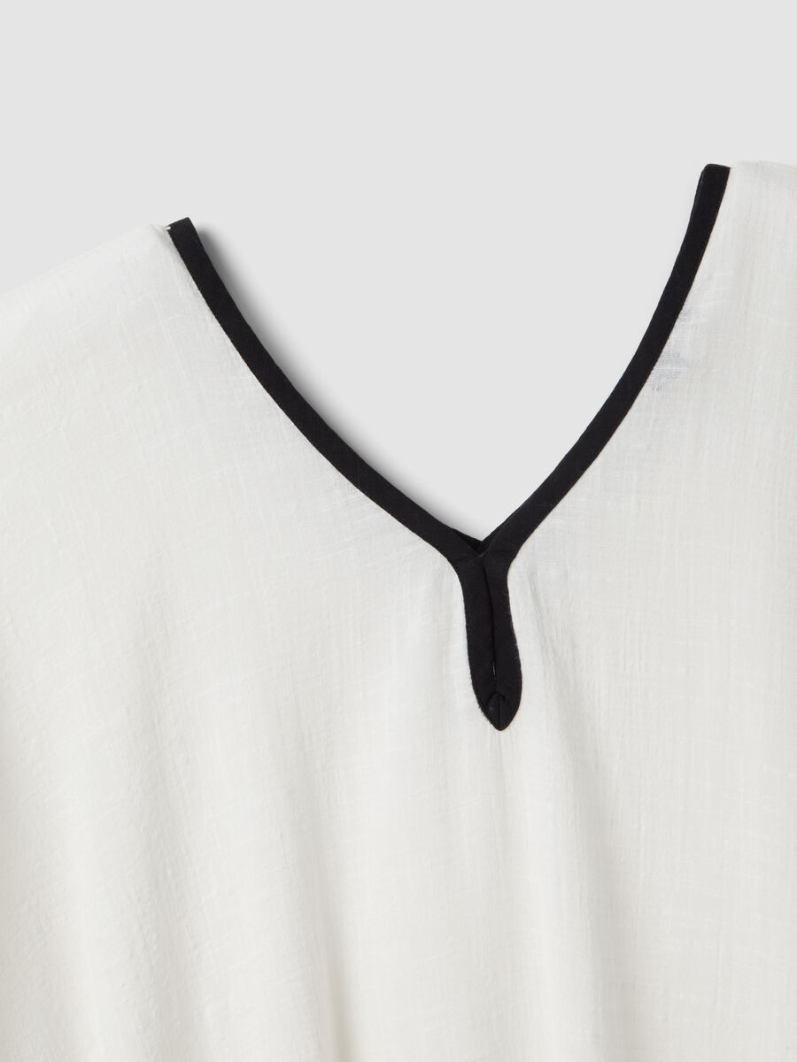 White cotton-viscose blend V-neck kaftan_5
